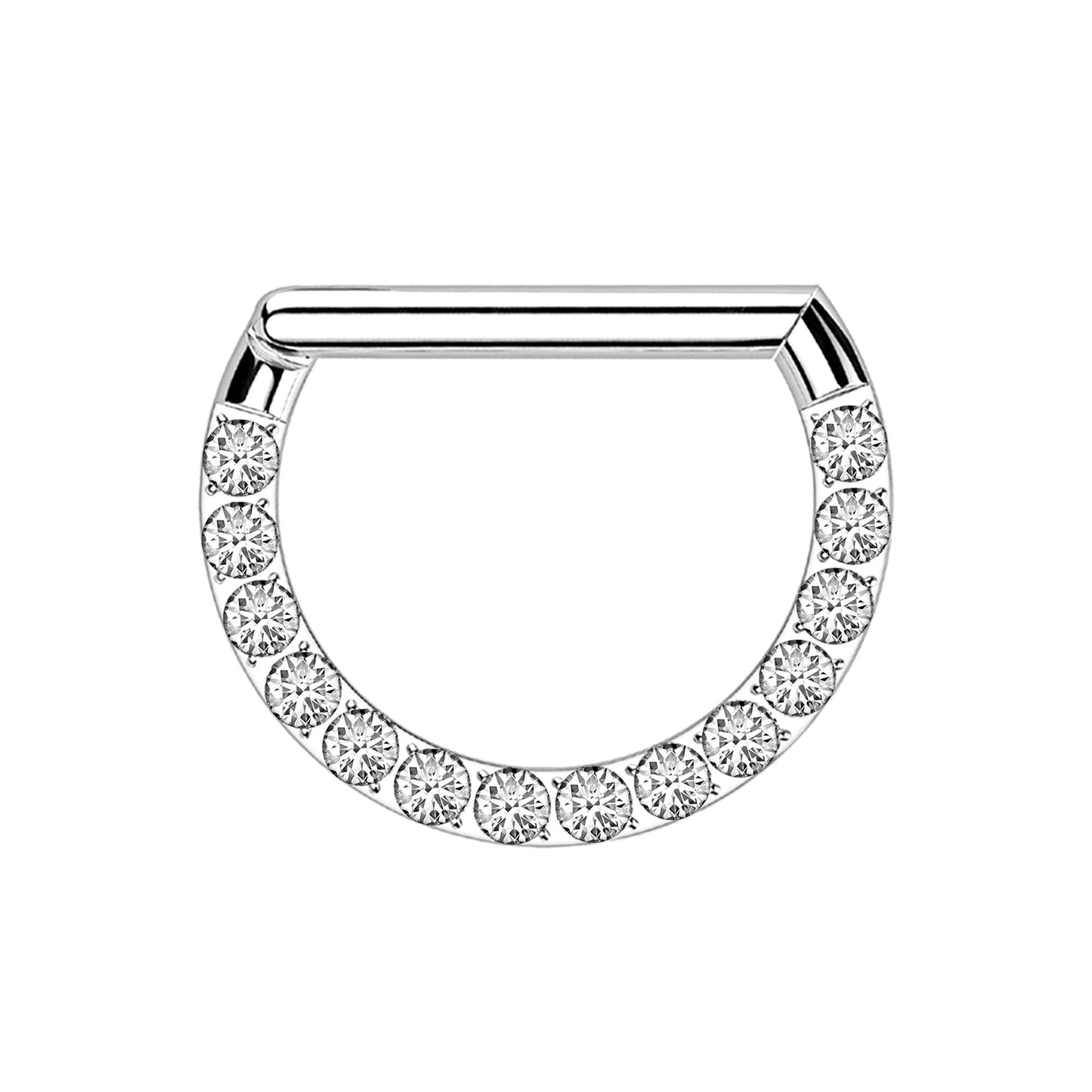 Titanium Clicker Ring in D Shape with Face Side CZ