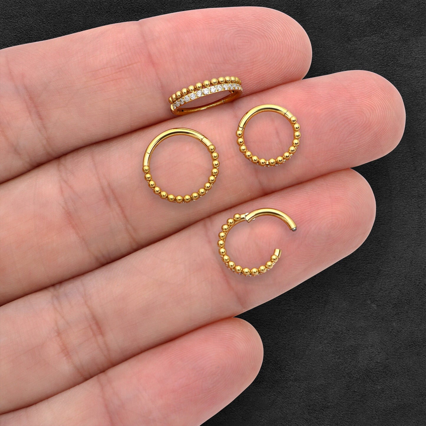 Titanium Clicker Ring with Beads and Crystals