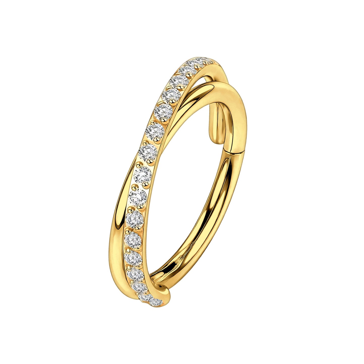 Titanium Clicker Ring with Double Crossing Hoops and CZ