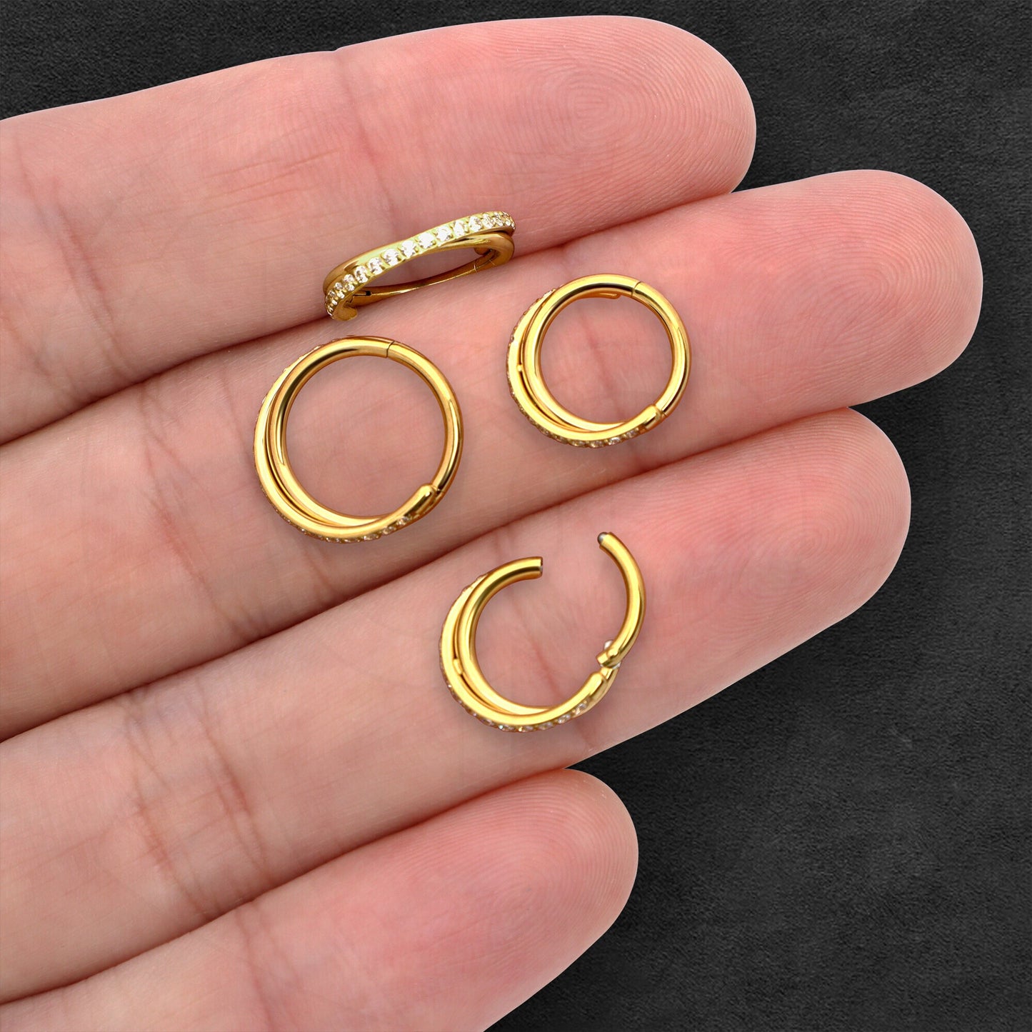Titanium Clicker Ring with Double Crossing Hoops and CZ