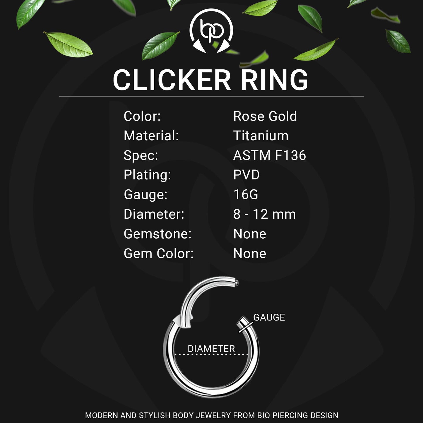 Titanium Clicker Ring in Classic D Shape Style