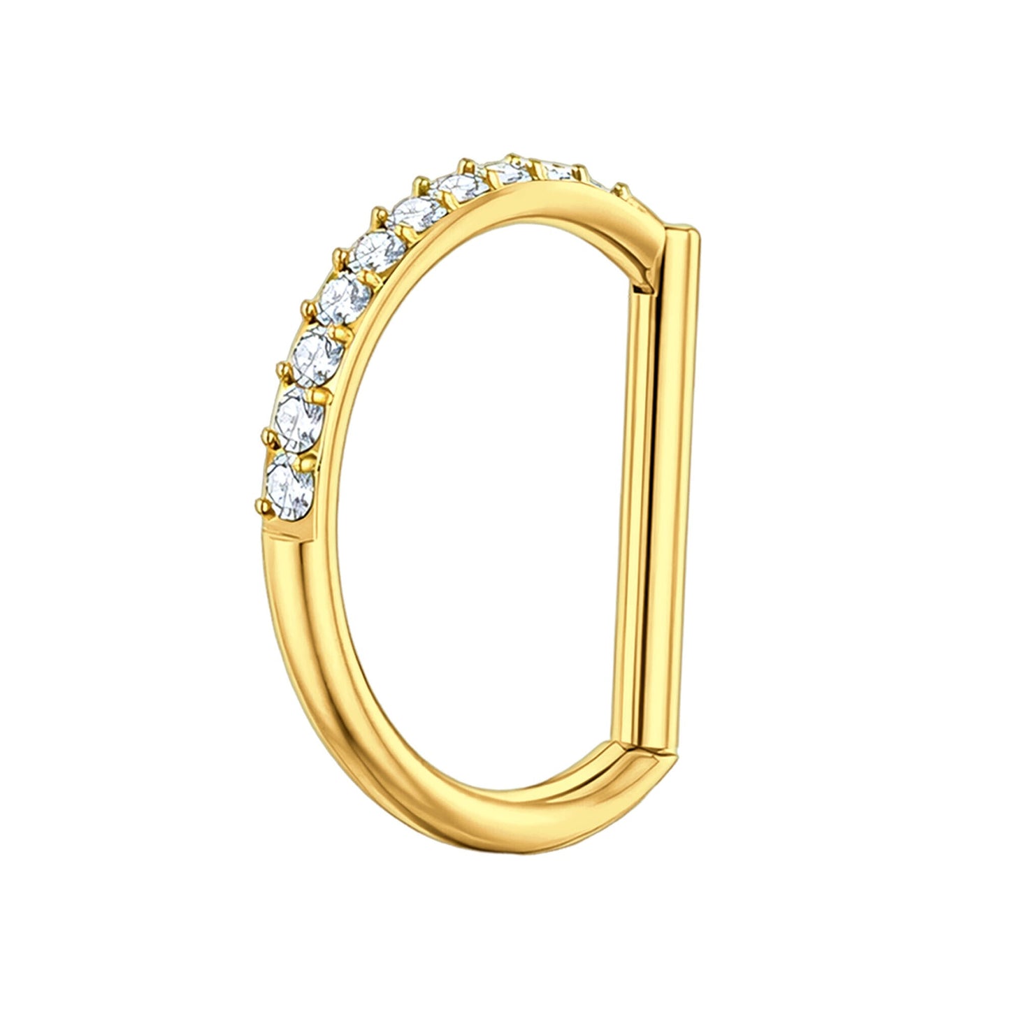 Titanium Clicker Ring in D Shape Style and Half Side CZ