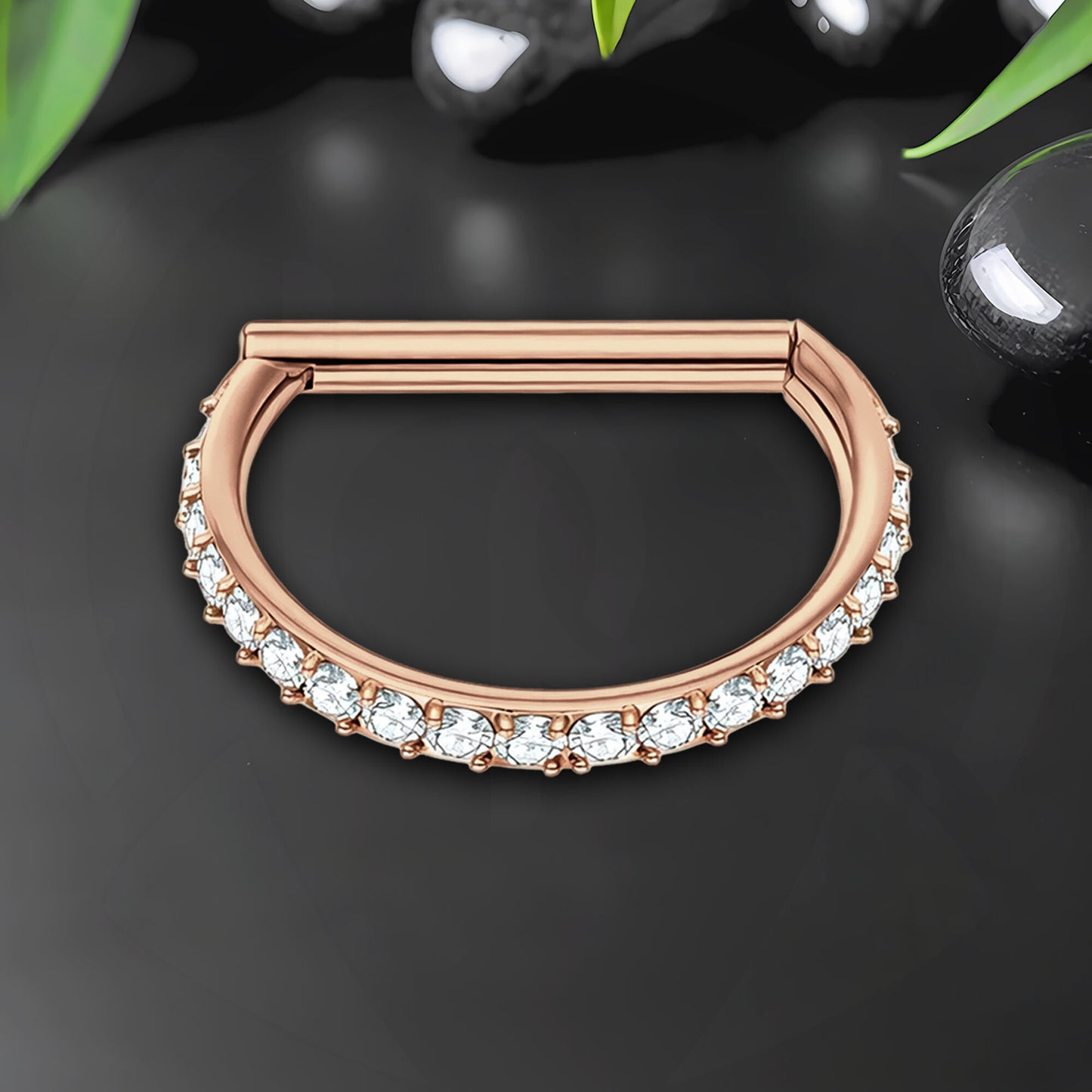 Titanium Clicker Ring in D Shape Style and Zirconia