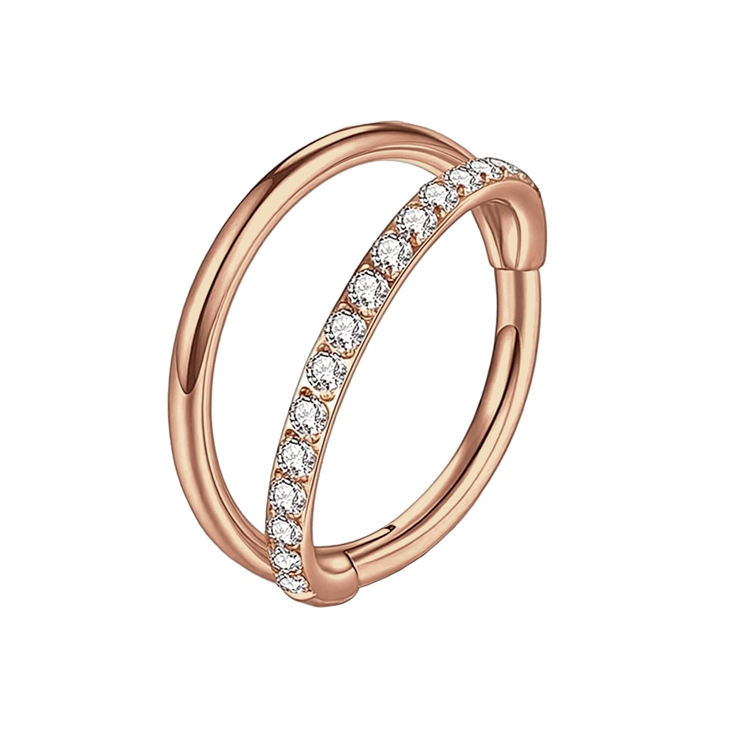 Titanium Clicker Ring with Double Hoops and One Hoop CZ