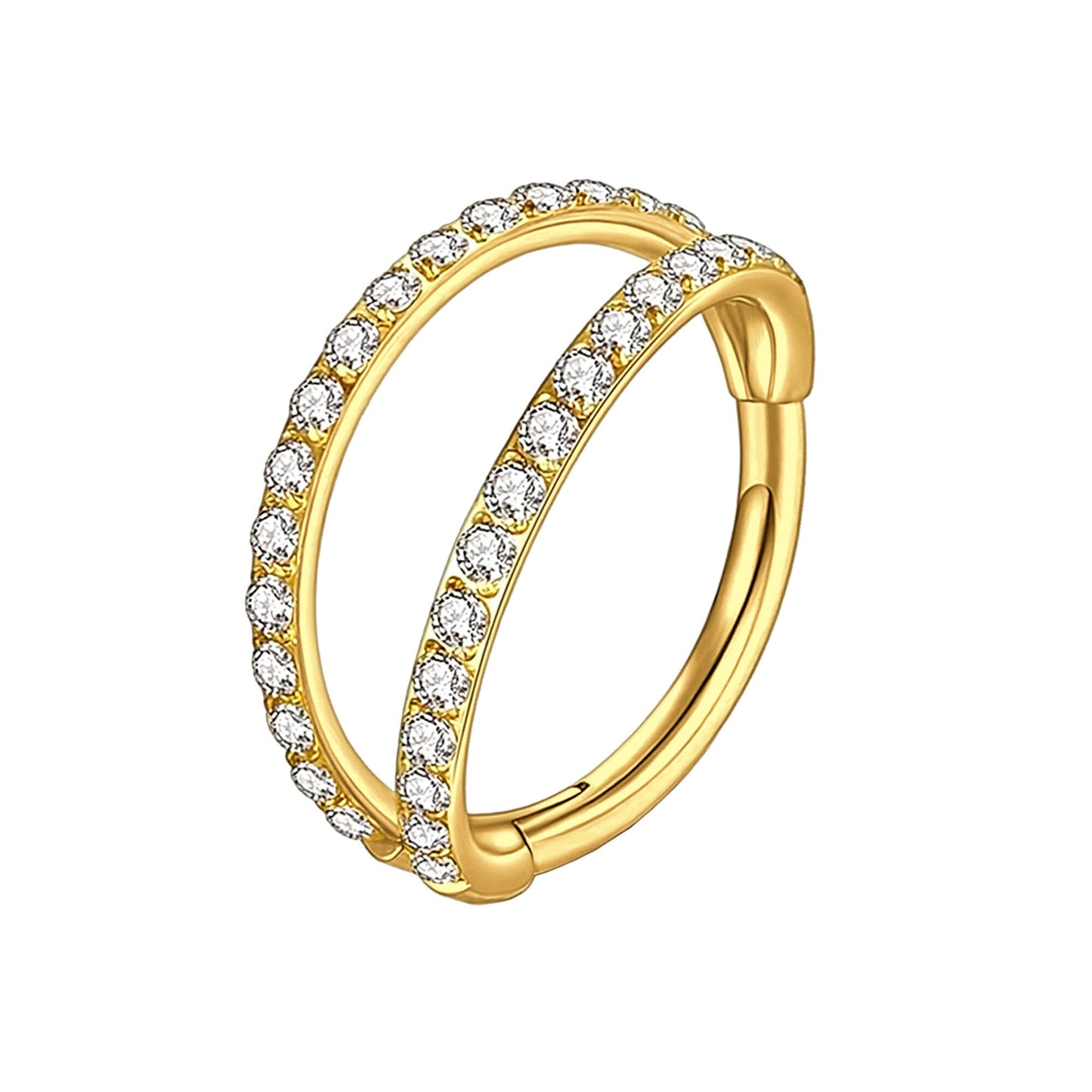 Titanium Clicker Ring in Double Hoops Style and Zirconia