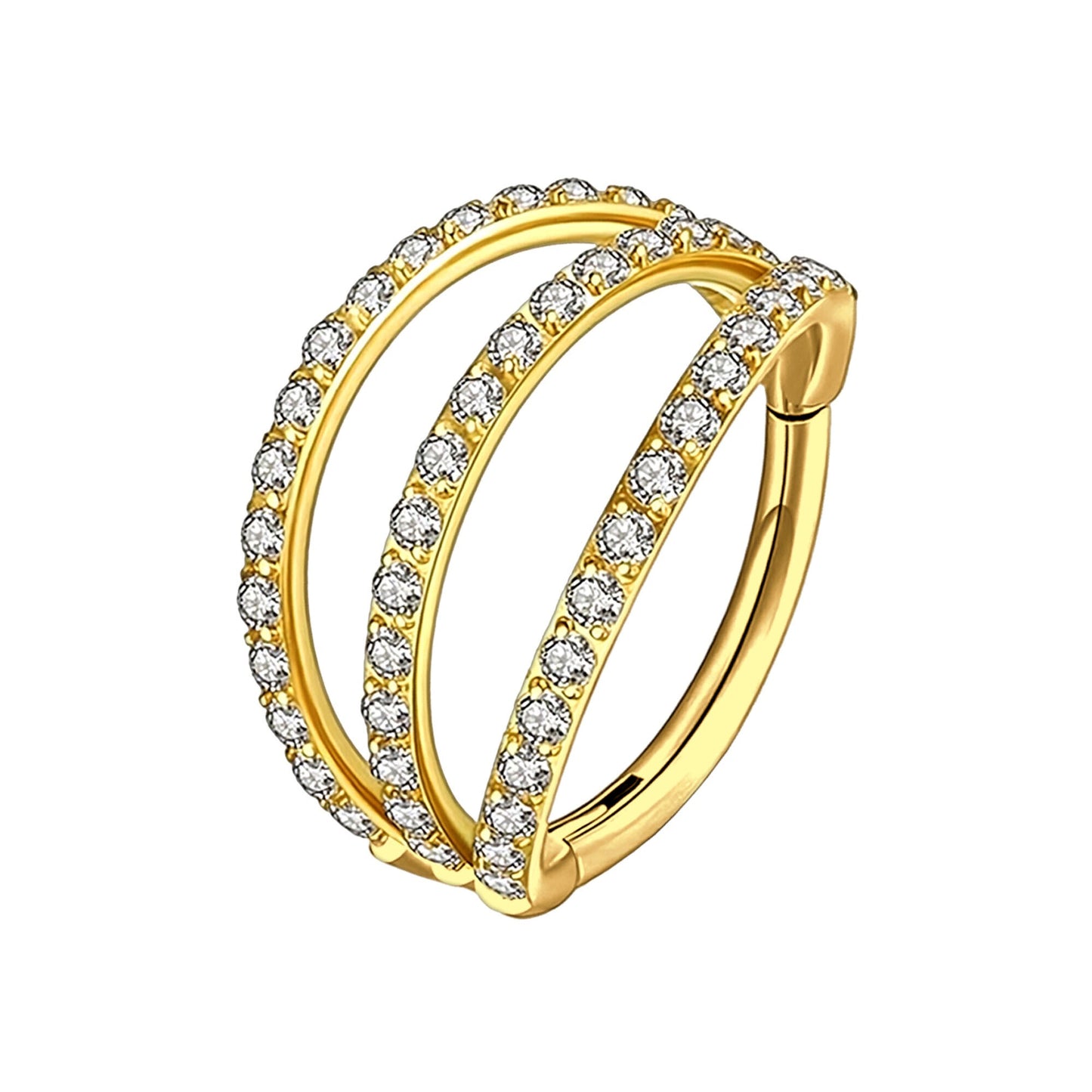 Titanium Clicker Ring in Triple Hoops Style and Zirconia