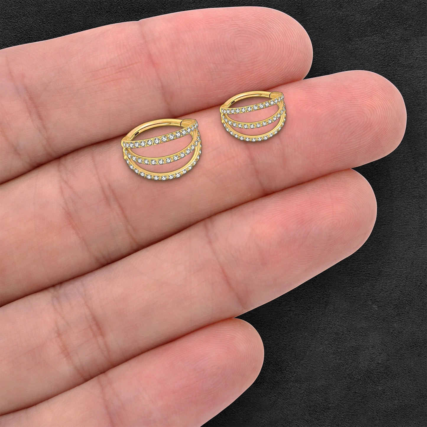 Titanium Clicker Ring in Triple Hoops Style and Zirconia