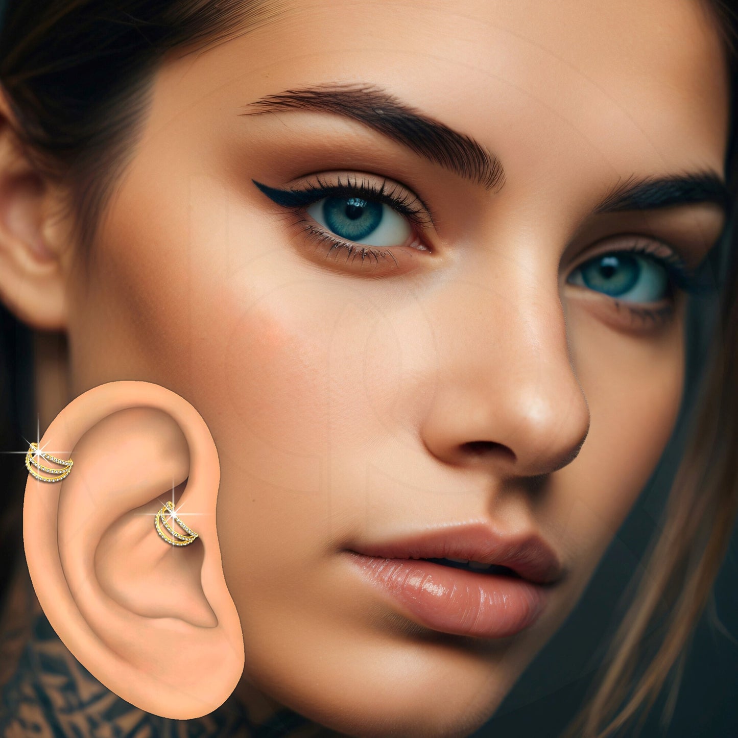 Titanium Clicker Ring in Triple Hoops Style and Zirconia