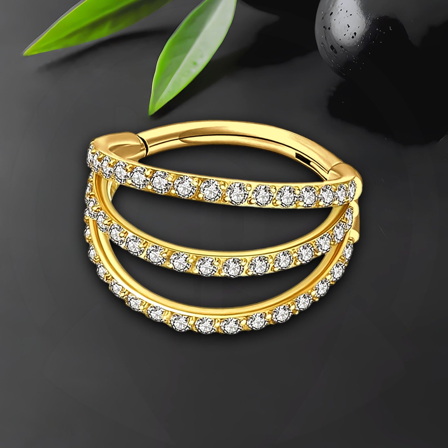 Titanium Clicker Ring in Triple Hoops Style and Zirconia
