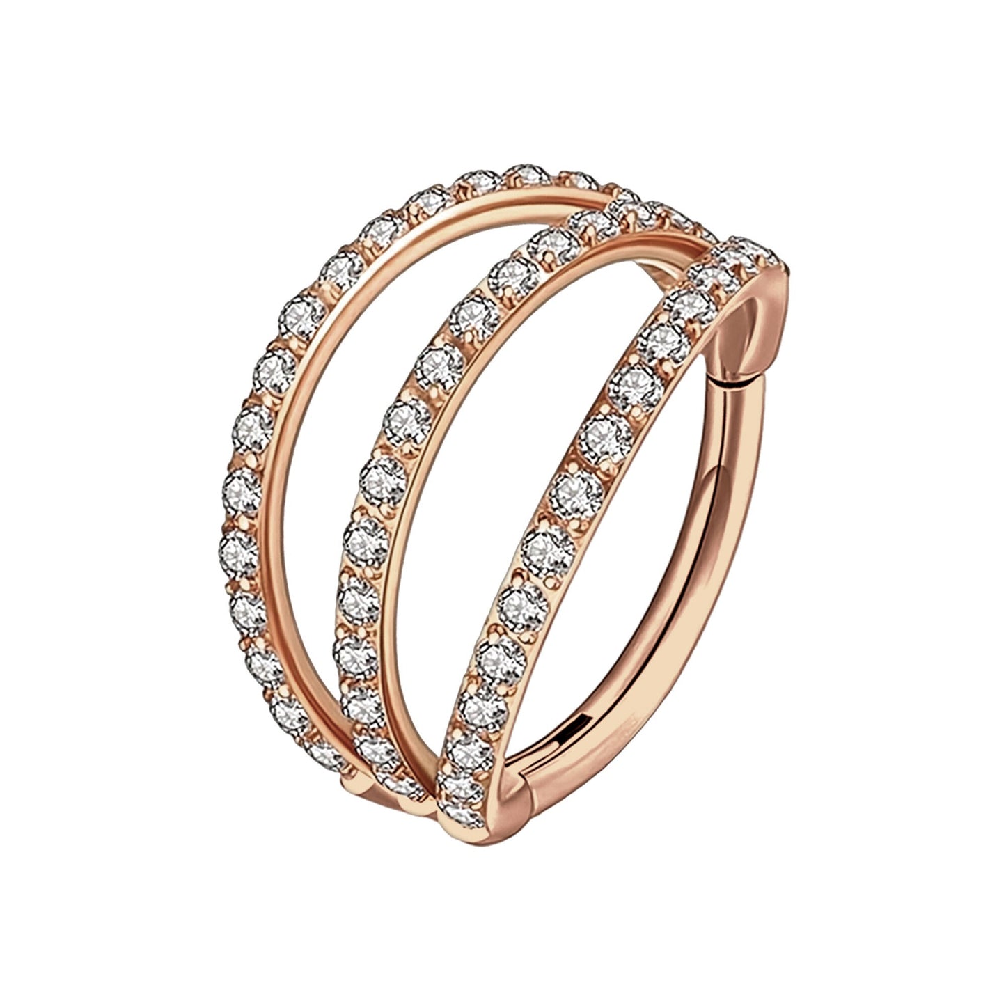 Titanium Clicker Ring in Triple Hoops Style and Zirconia