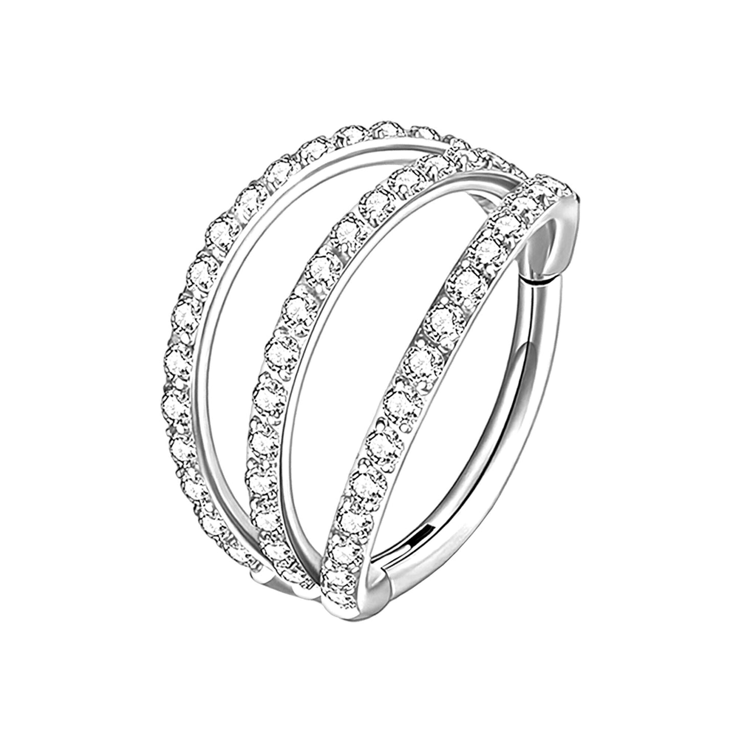 Titanium Clicker Ring in Triple Hoops Style and Zirconia