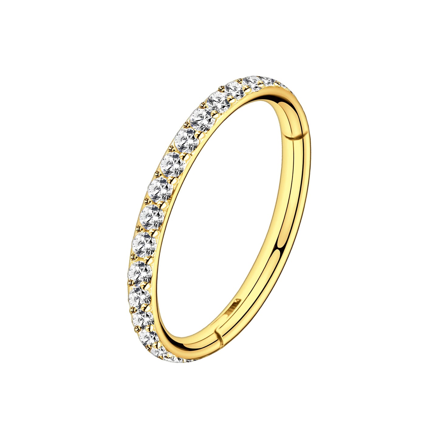 Titanium Clicker Ring in Classic Style with Clear Zirconia