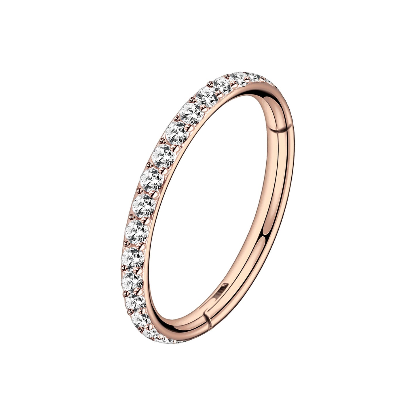 Titanium Clicker Ring in Classic Style with Clear Zirconia