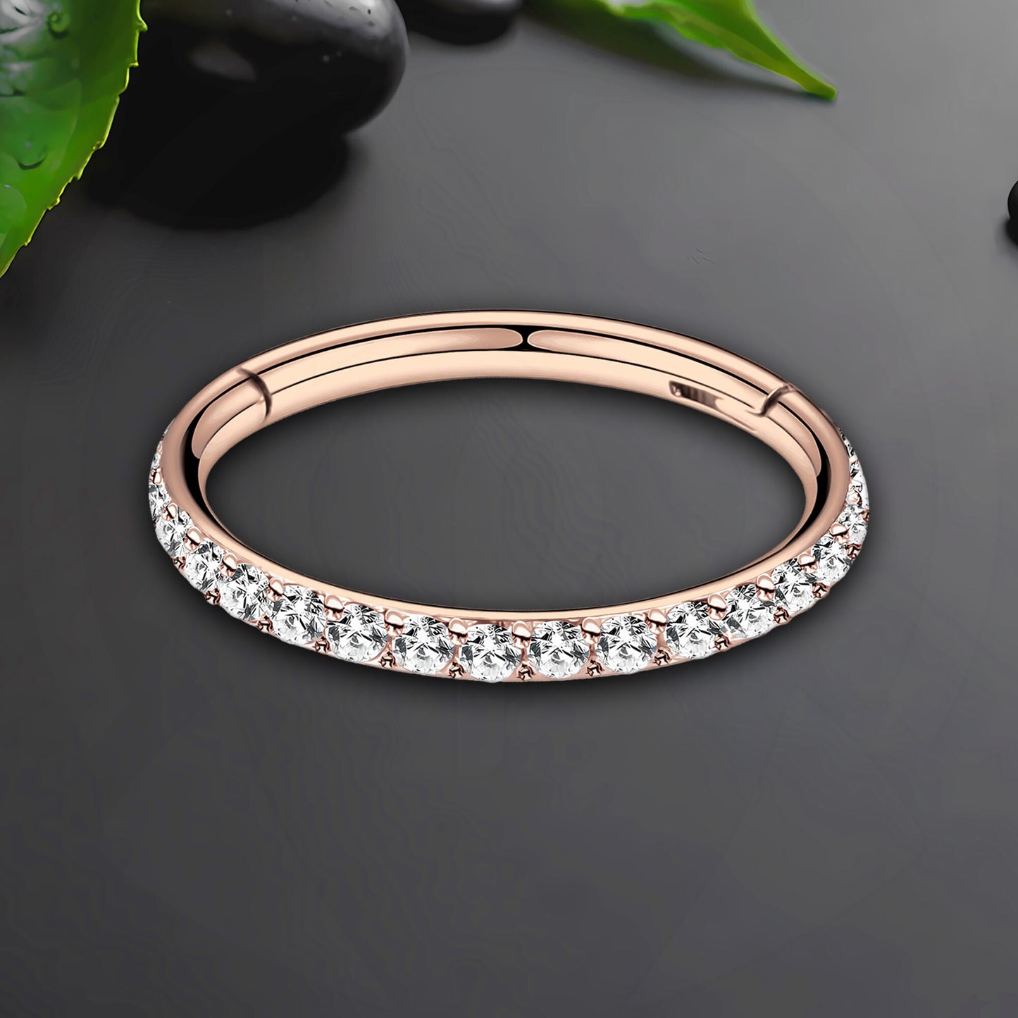 Titanium Clicker Ring in Classic Style with Clear Zirconia