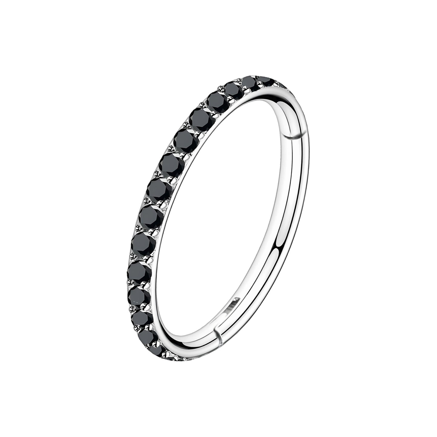 Titanium Clicker Ring in Classic Style with Black Zirconia