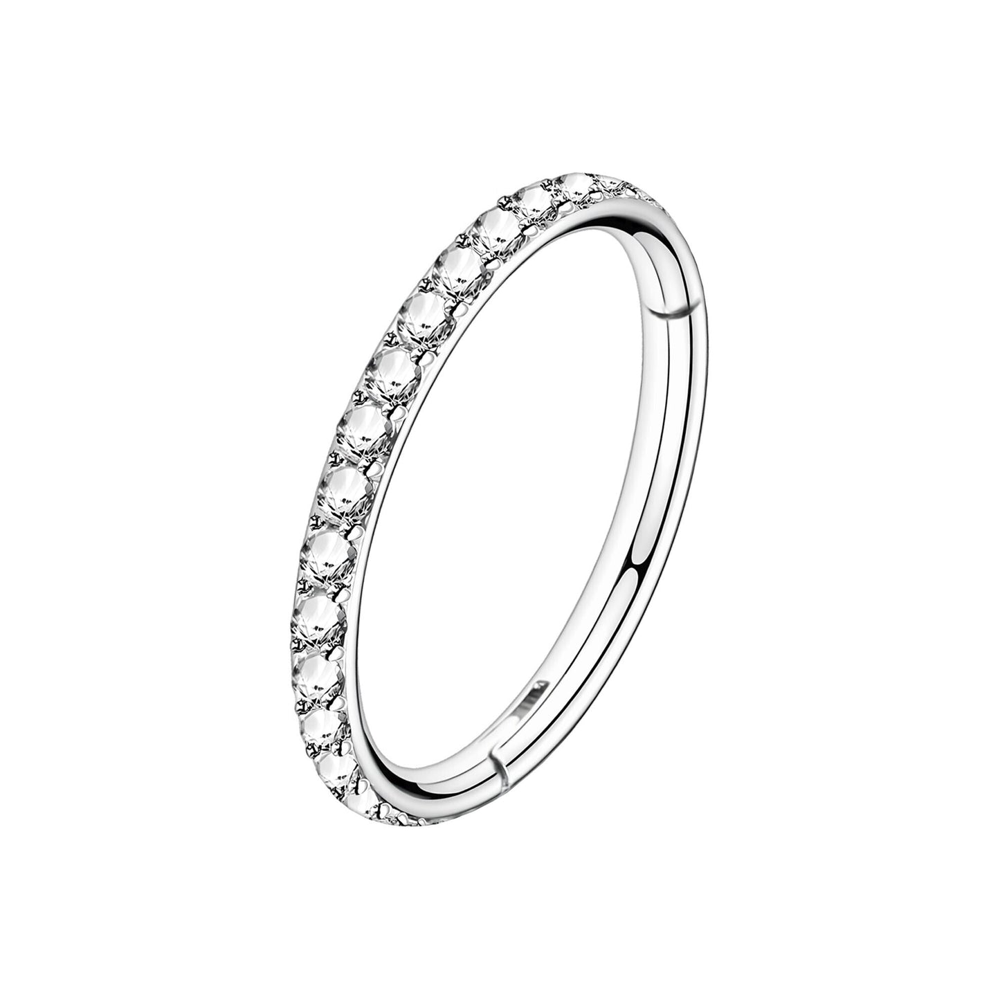 Titanium Clicker Ring in Classic Style with Clear Zirconia