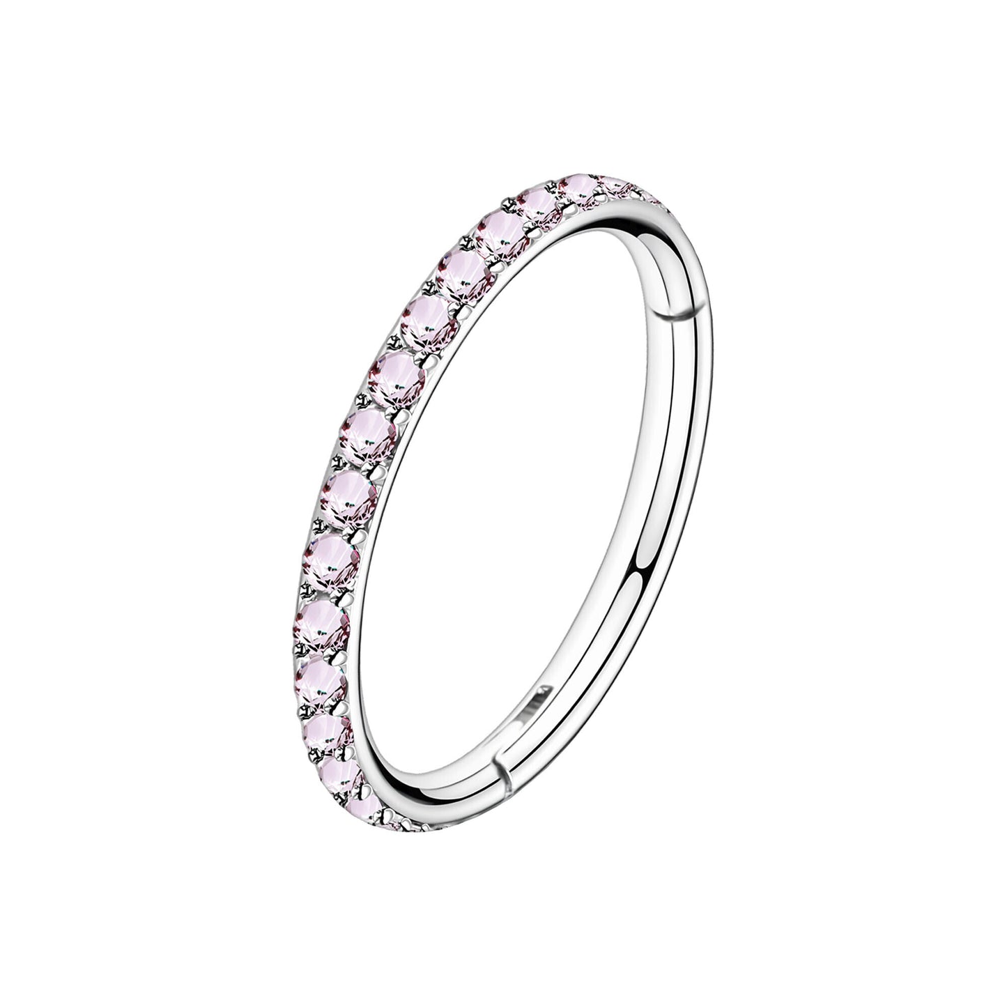 Titanium Clicker Ring in Classic Style with Pink Zirconia