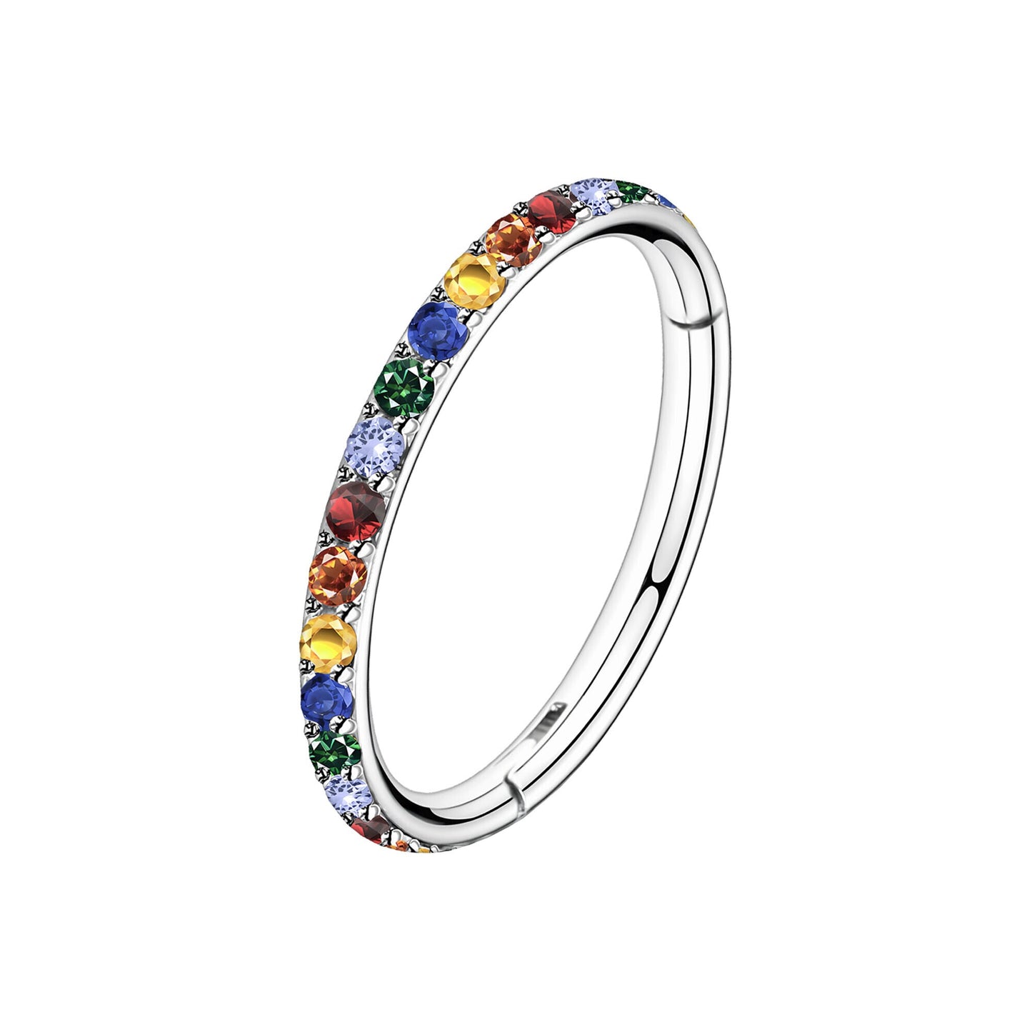 Titanium Clicker Ring in Classic Style with Rainbow Zirconia