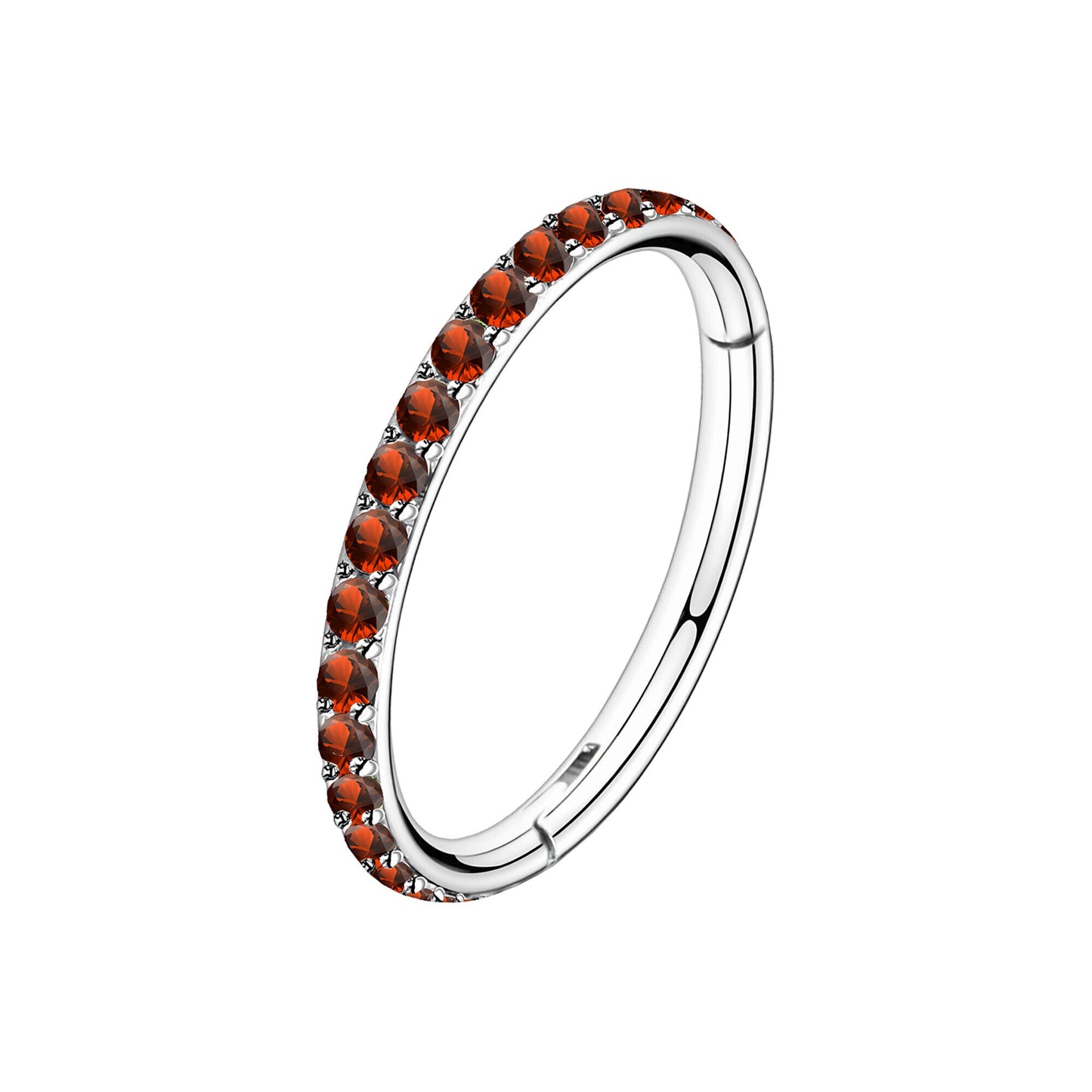 Titanium Clicker Ring in Classic Style with Red Zirconia