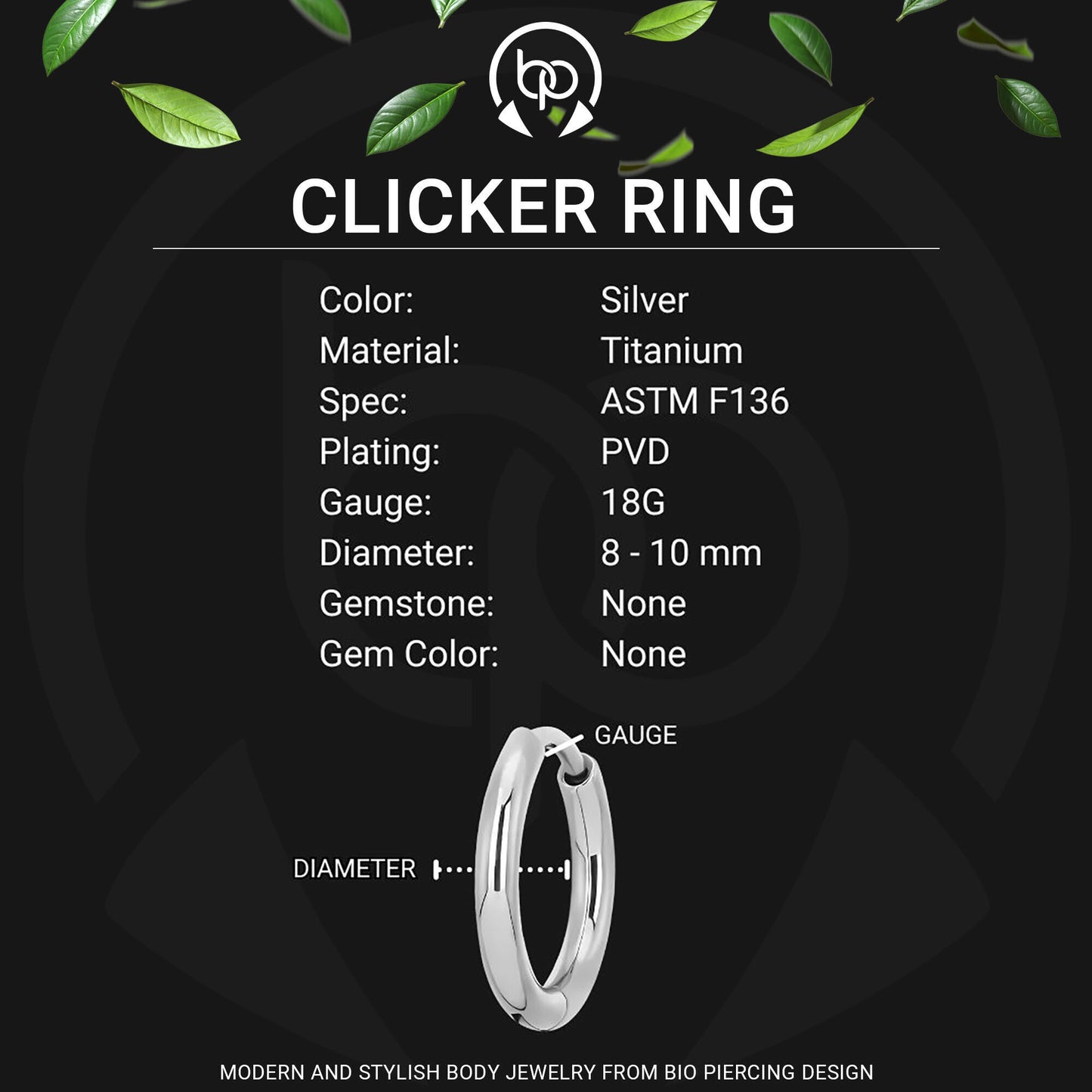 Titanium Clicker Ring in Classic Earring Style