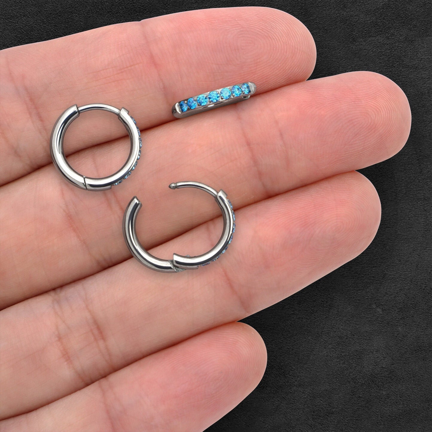 Titanium Clicker Ring in Classic Earring Style and Blue CZ