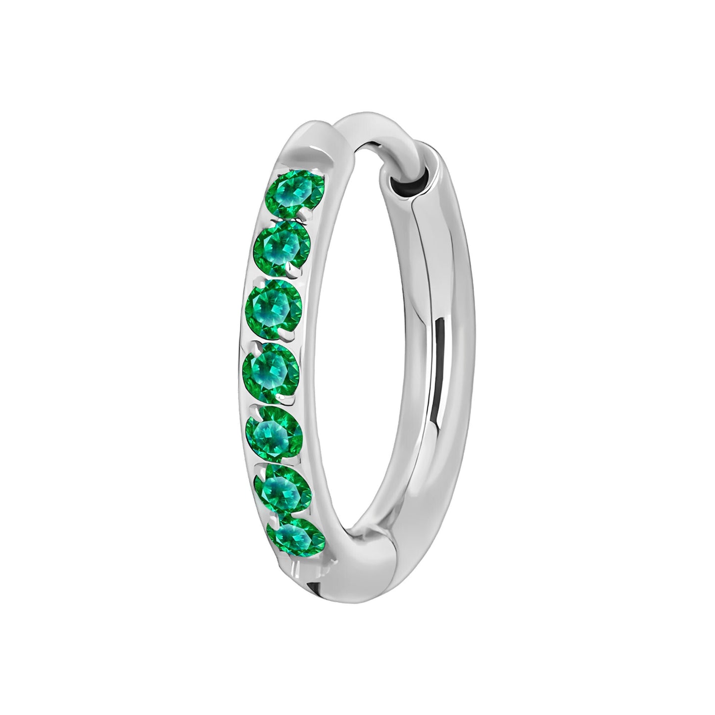 Titanium Clicker Ring in Classic Earring Style and Green CZ