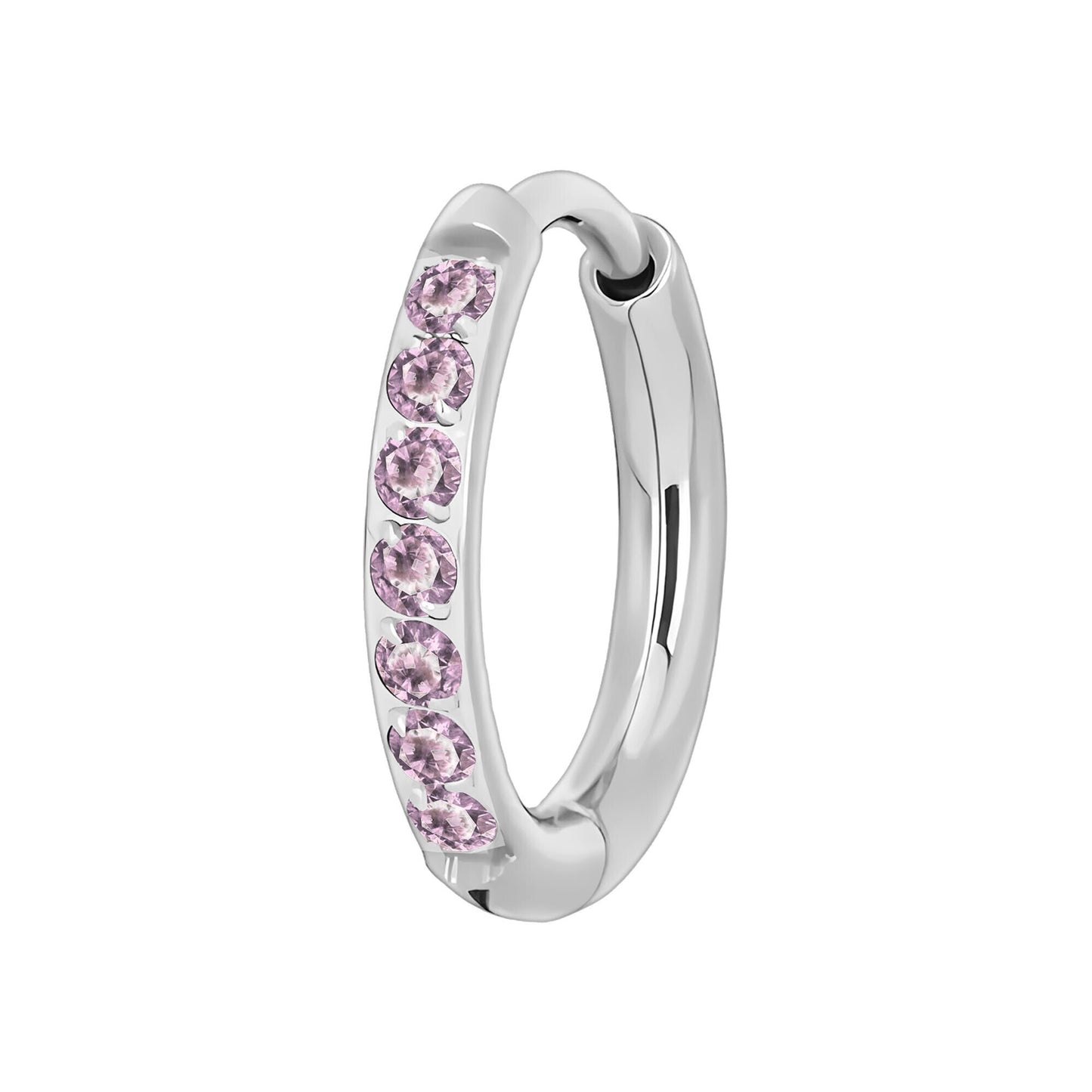 Titanium Clicker Ring in Classic Earring Style and Pink CZ