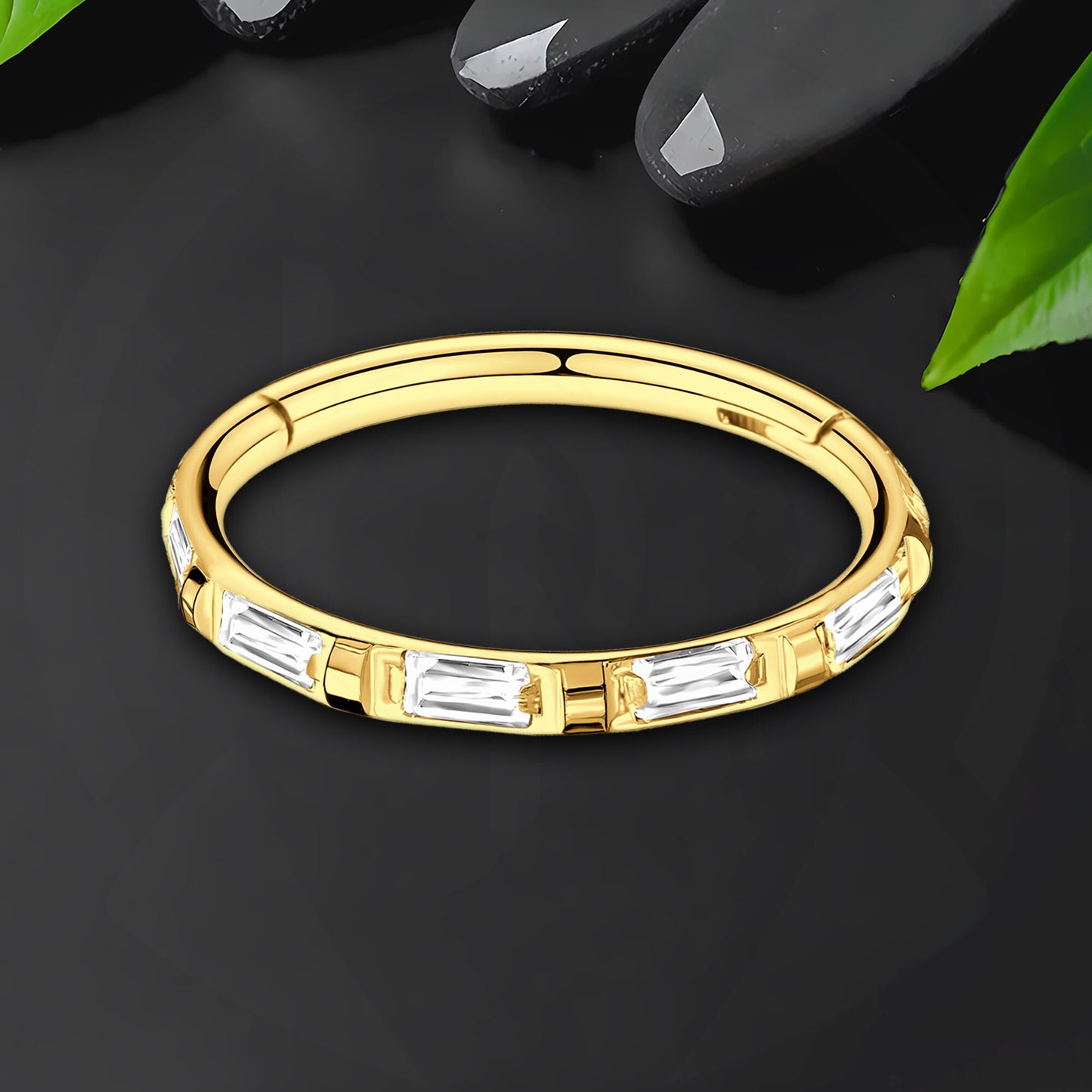 Titanium Clicker Ring with Rectangular Zirconia