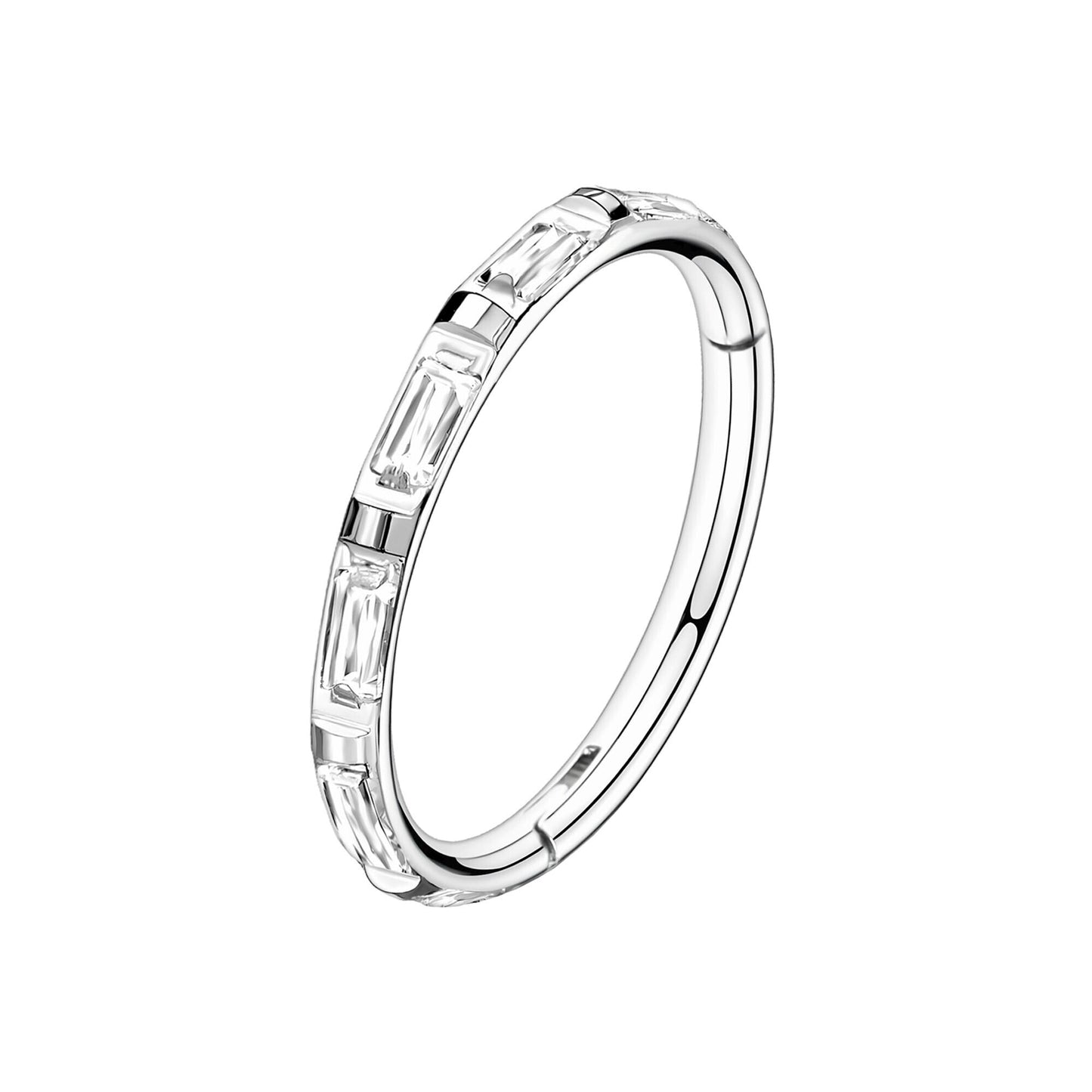 Titanium Clicker Ring with Rectangular Zirconia