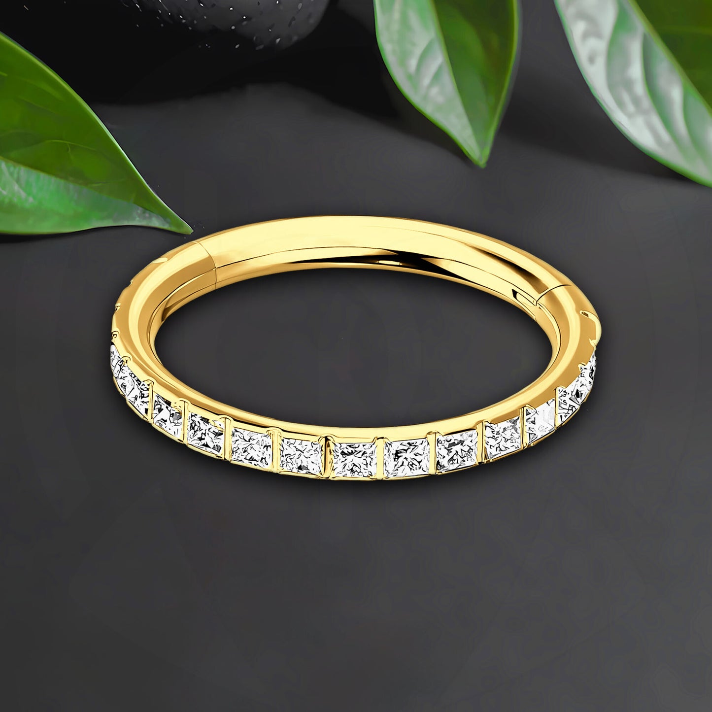 Titanium Clicker Ring with Square Zirconia