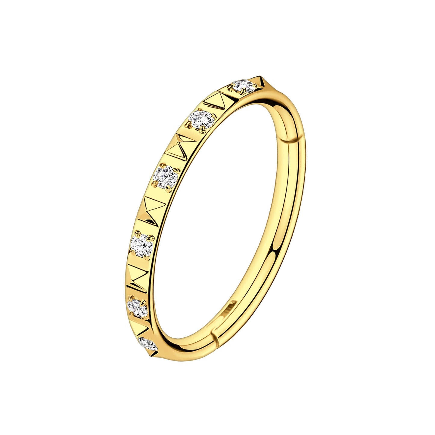 Titanium Clicker Ring with Pyramid Pattern and Zirconia