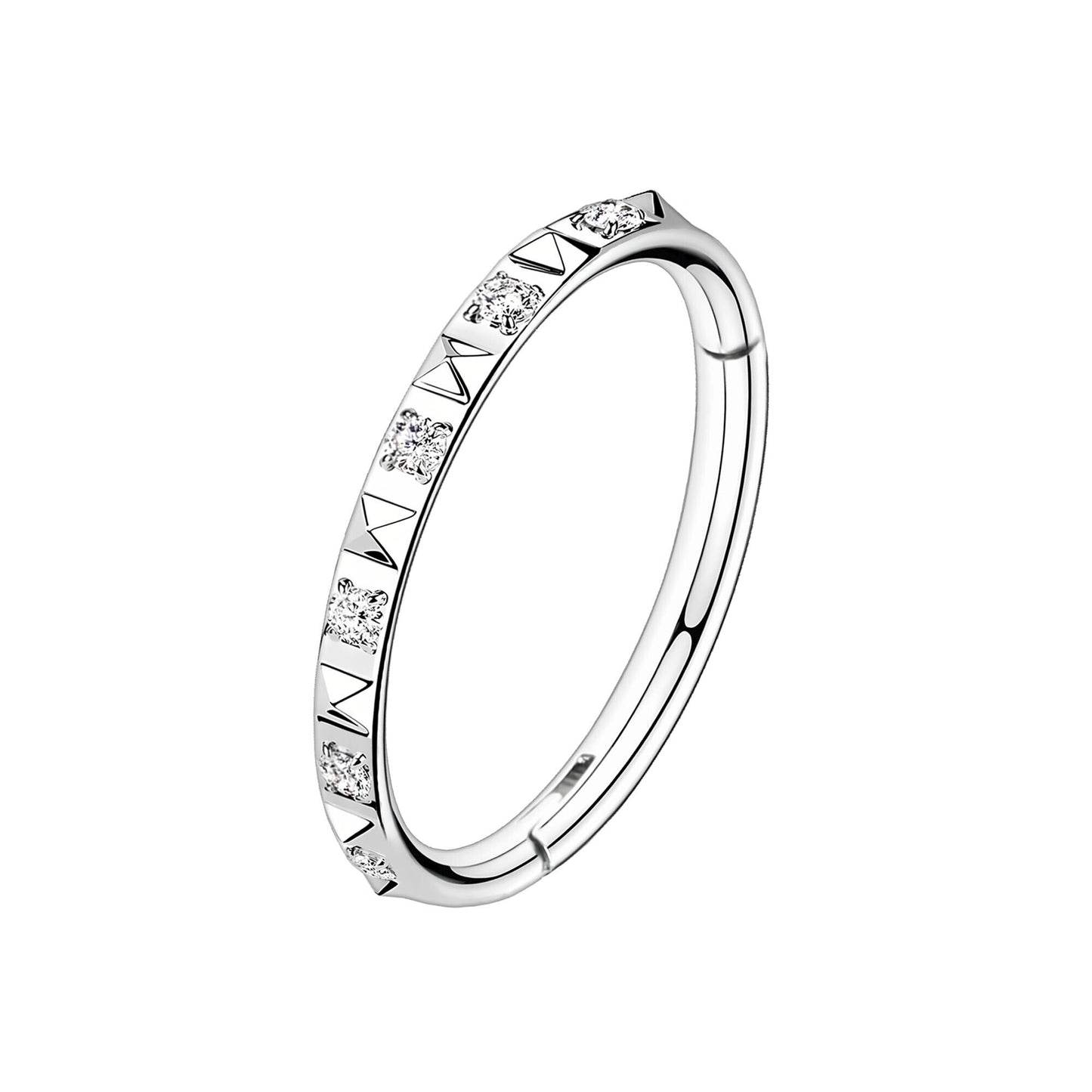 Titanium Clicker Ring with Pyramid Pattern and Zirconia