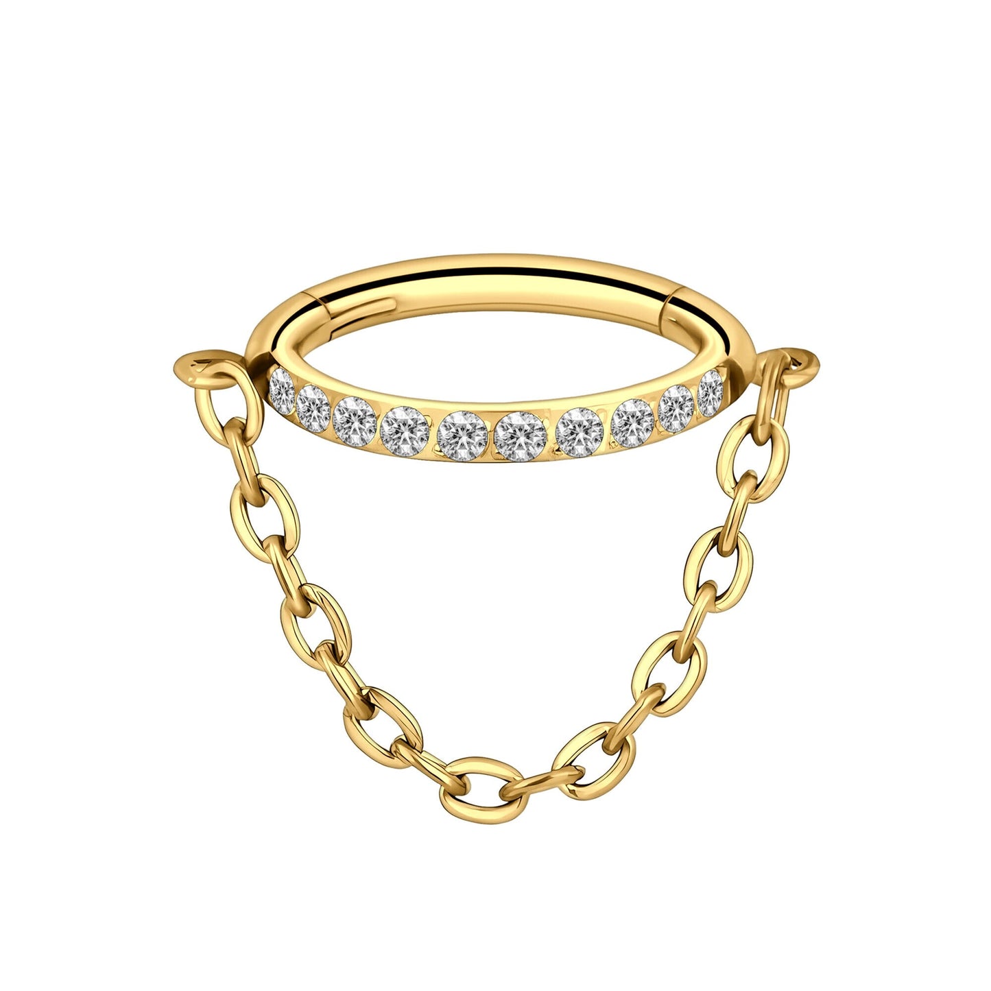Titanium Clicker Ring with Chain and Zirconia
