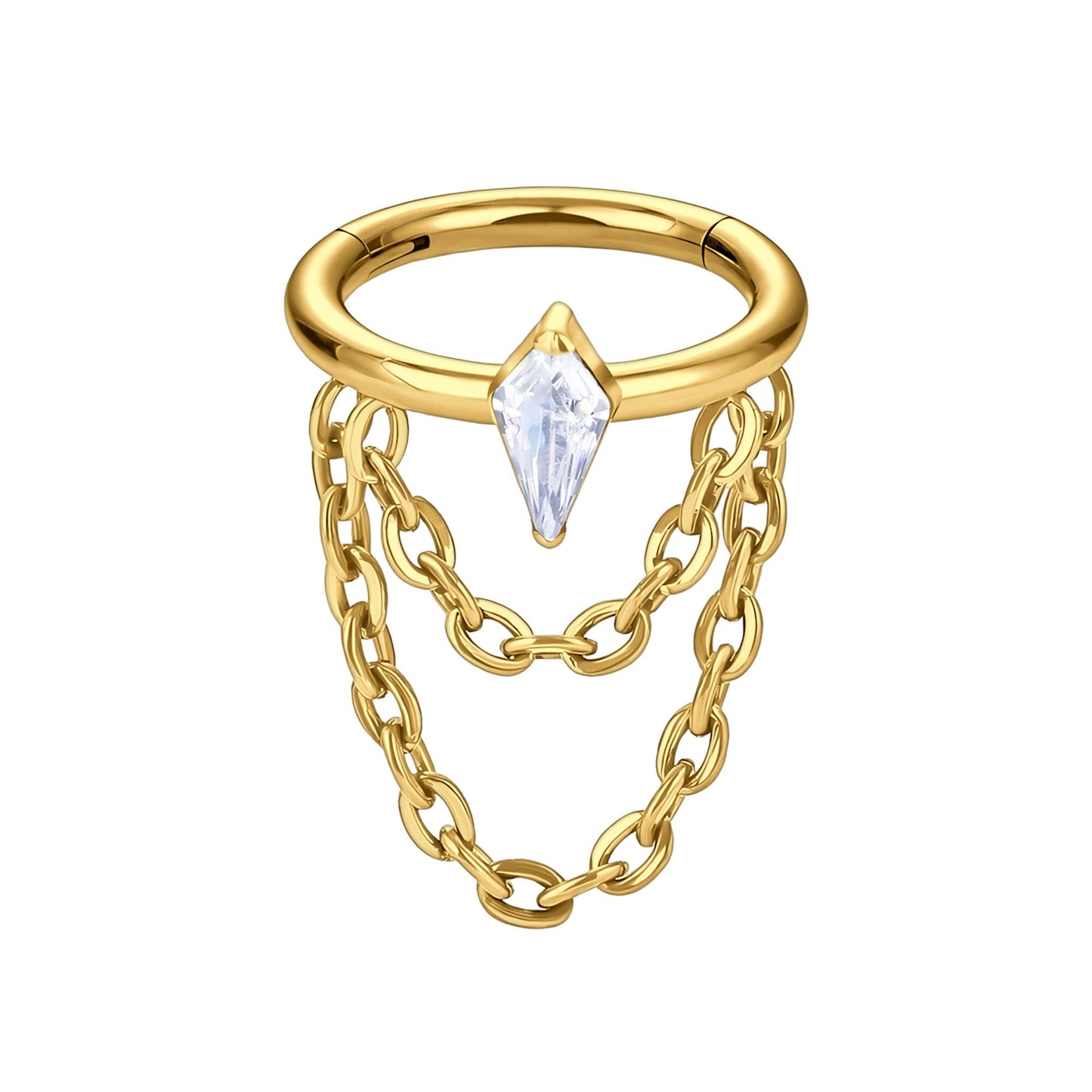 Titanium Clicker Ring with Chains and Crystal Rhombus
