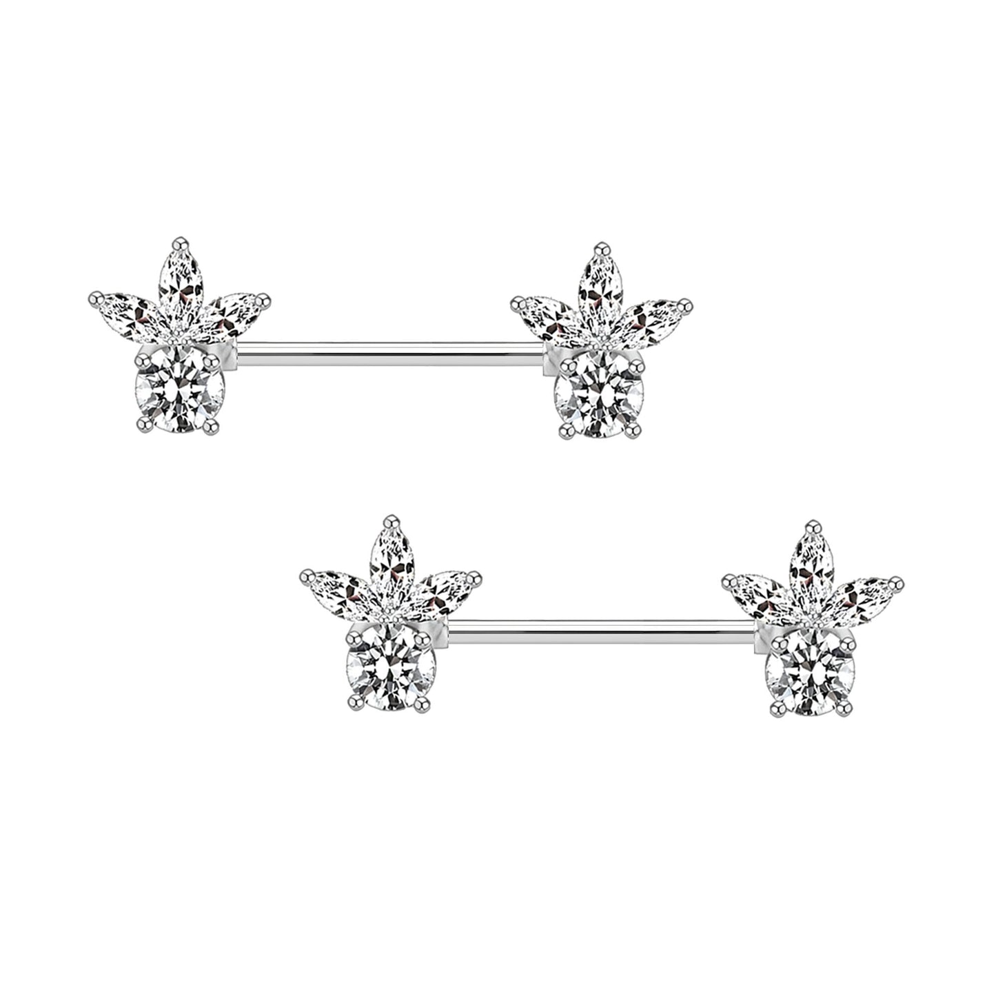 Surgical Steel Nipple Jewelry with Crystal Flower