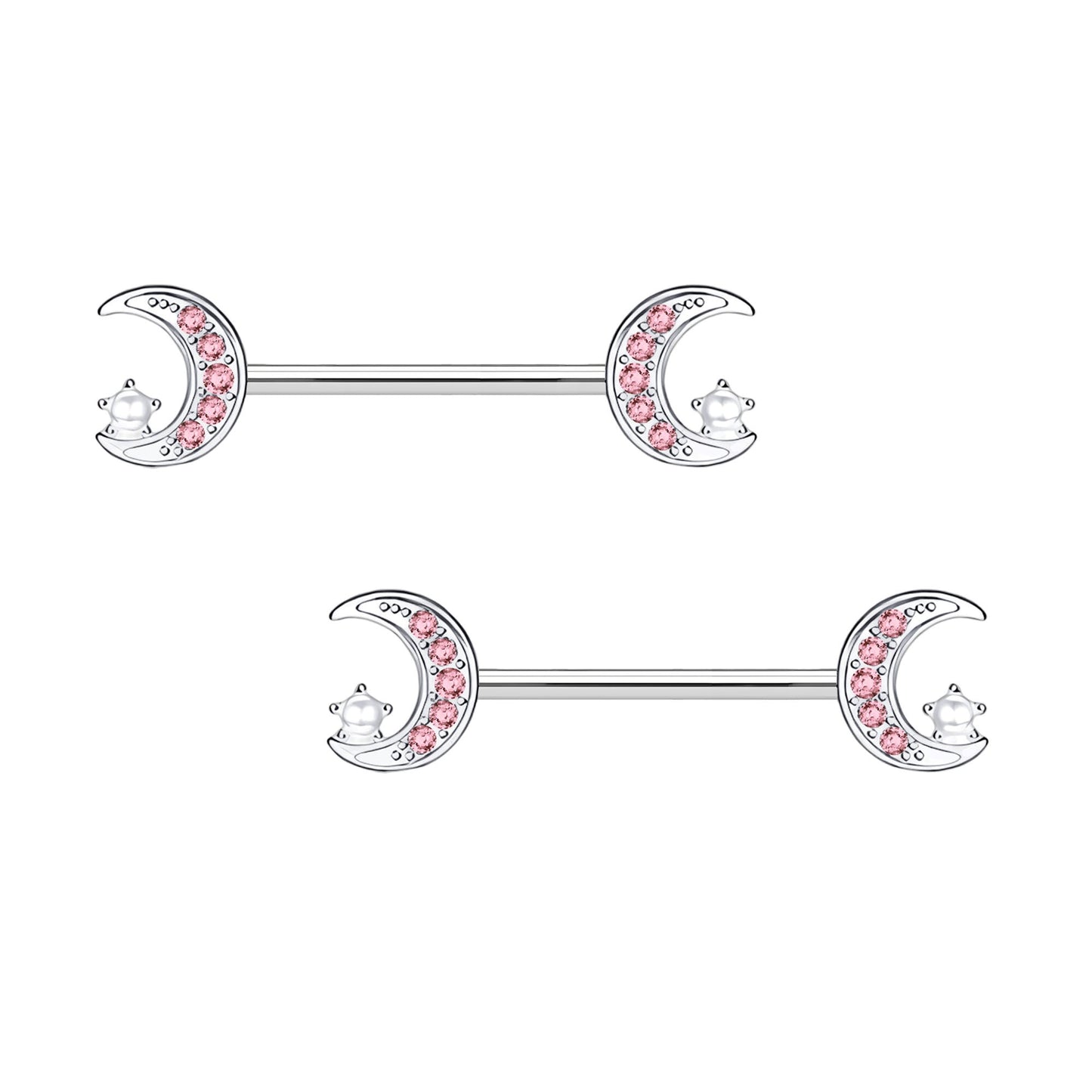 Surgical Steel Nipple Jewelry with Moon and Star