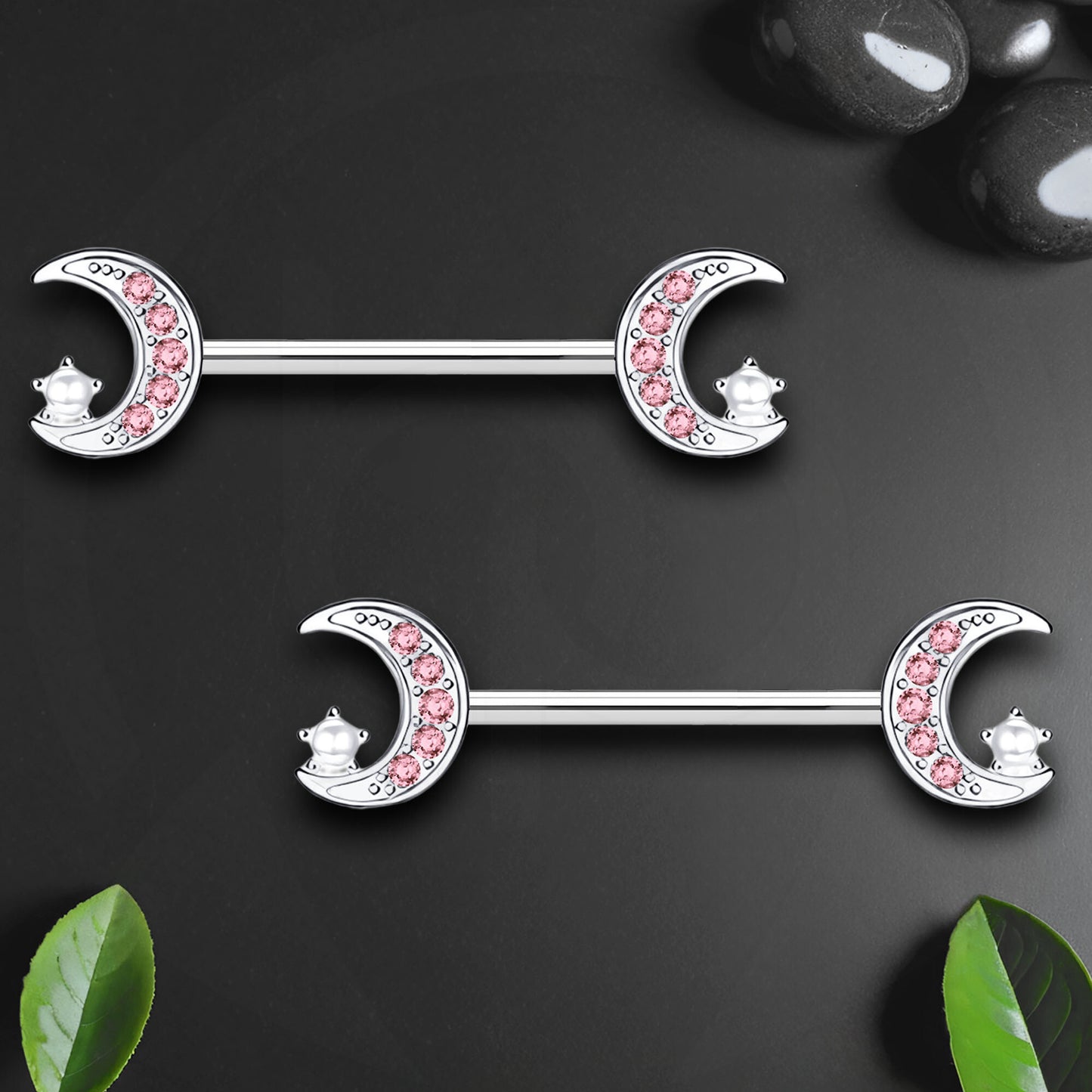 Surgical Steel Nipple Jewelry with Moon and Star