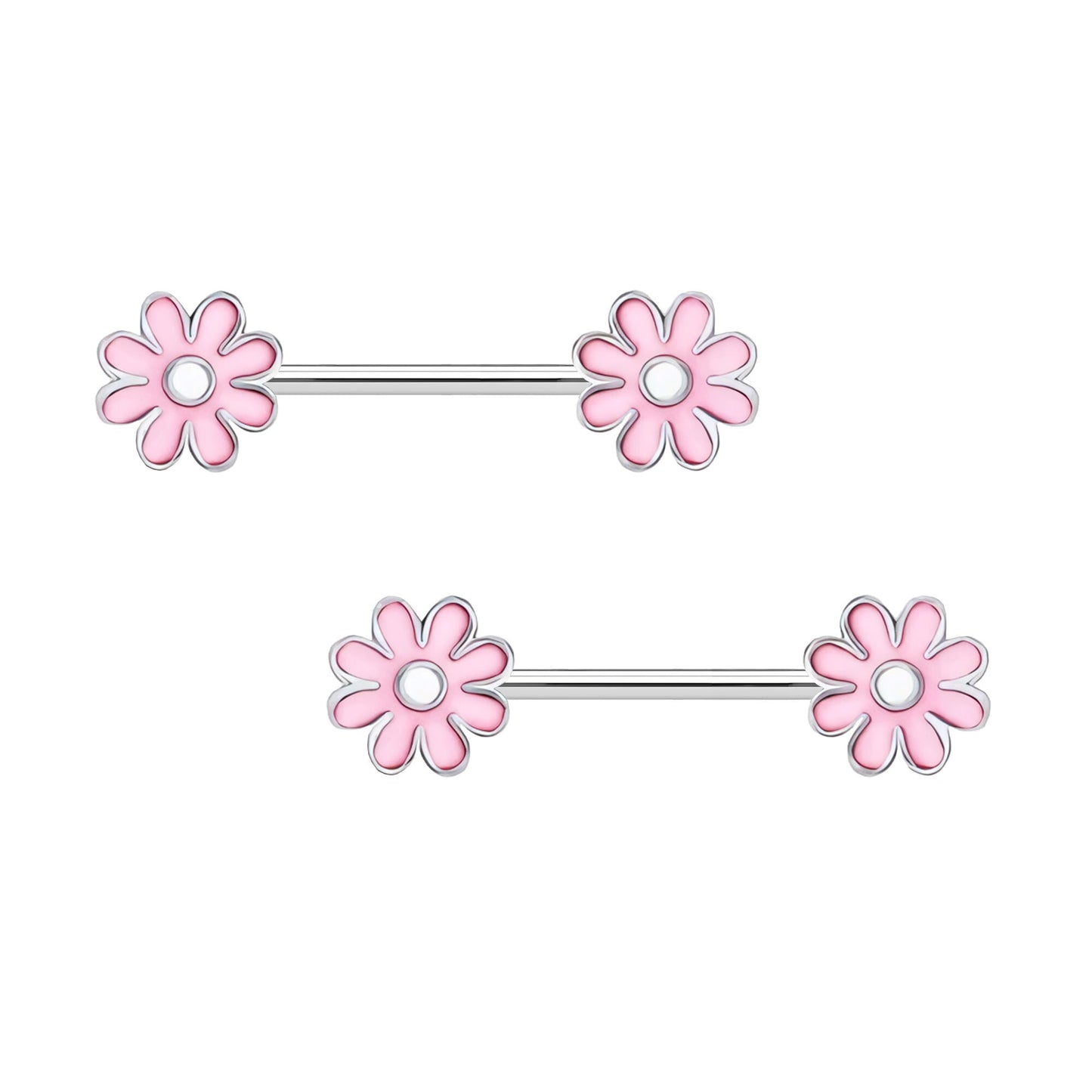 Surgical Steel Nipple Jewelry with Pink Flowers