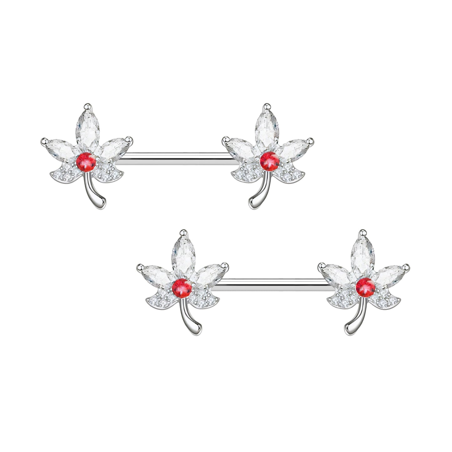 Surgical Steel Nipple Jewelry with Crystal Leaves
