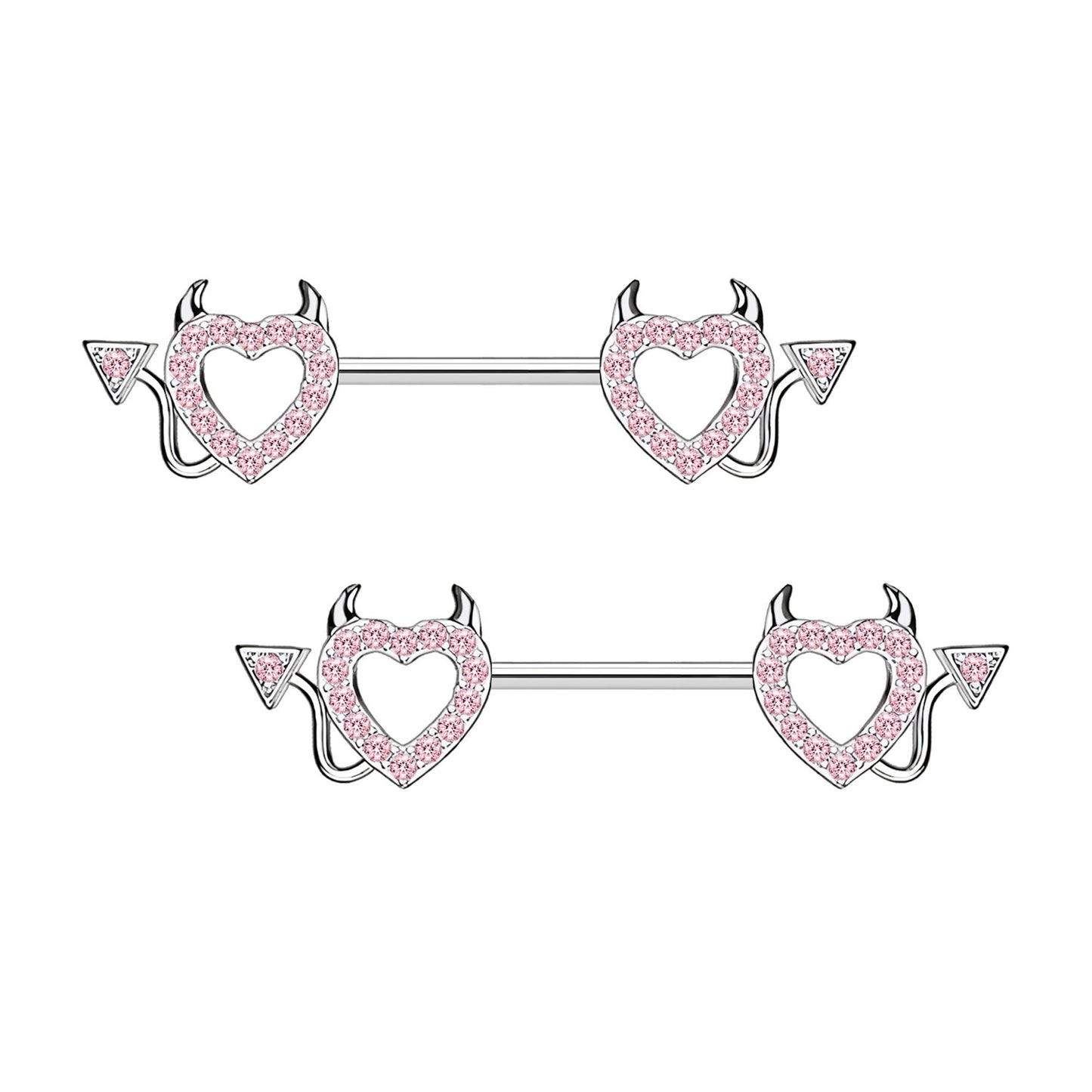 Surgical Steel Nipple Jewelry with Devil Hearts and CZ