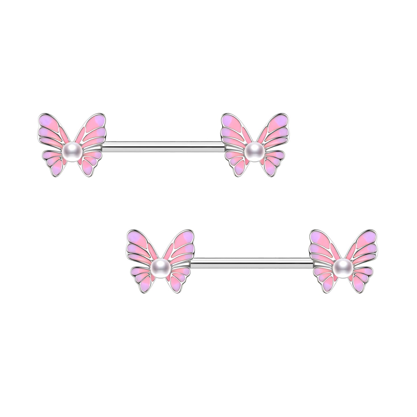 Surgical Steel Nipple Jewelry with Butterflies and Pearls