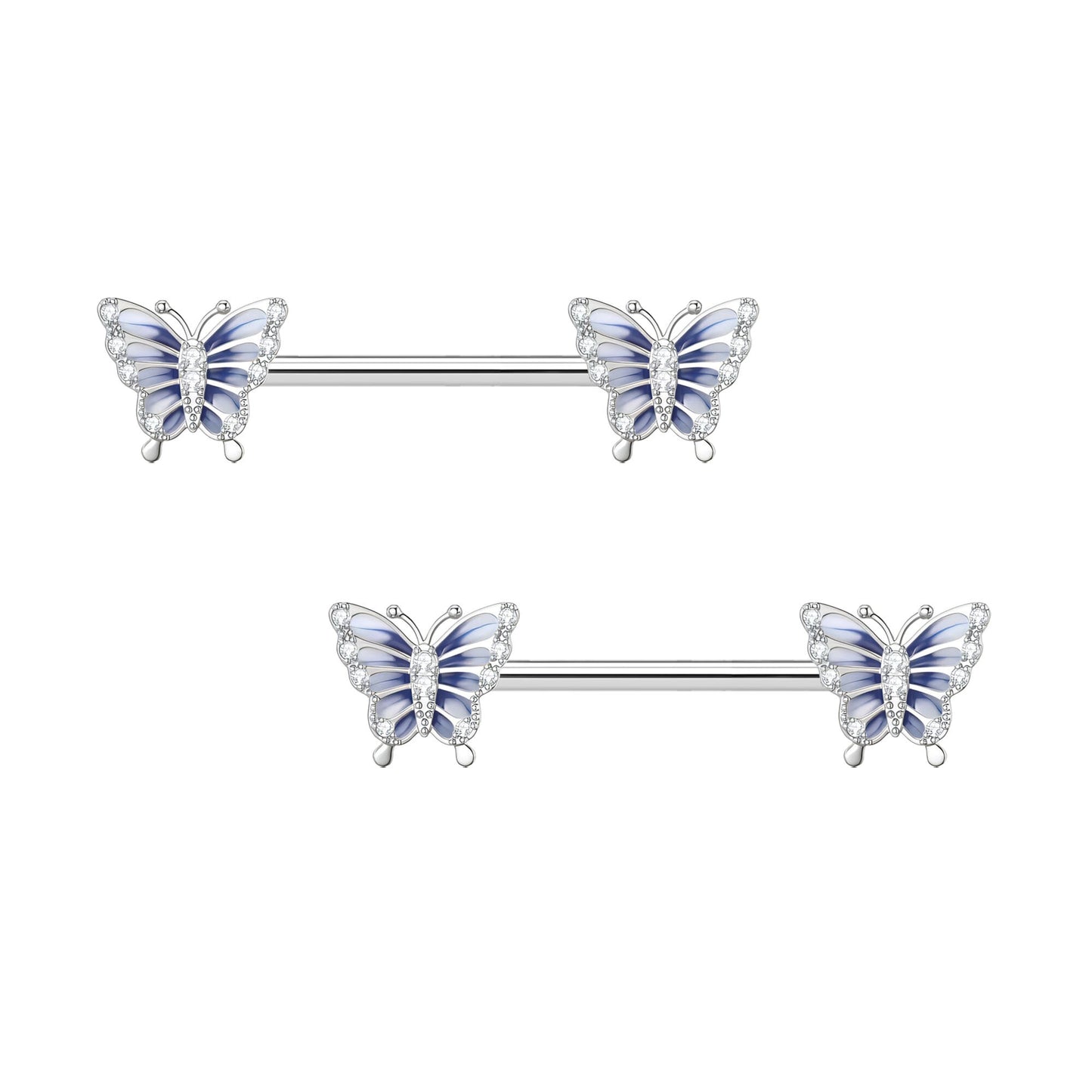Surgical Steel Nipple Jewelry with Butterflies and Zirconia