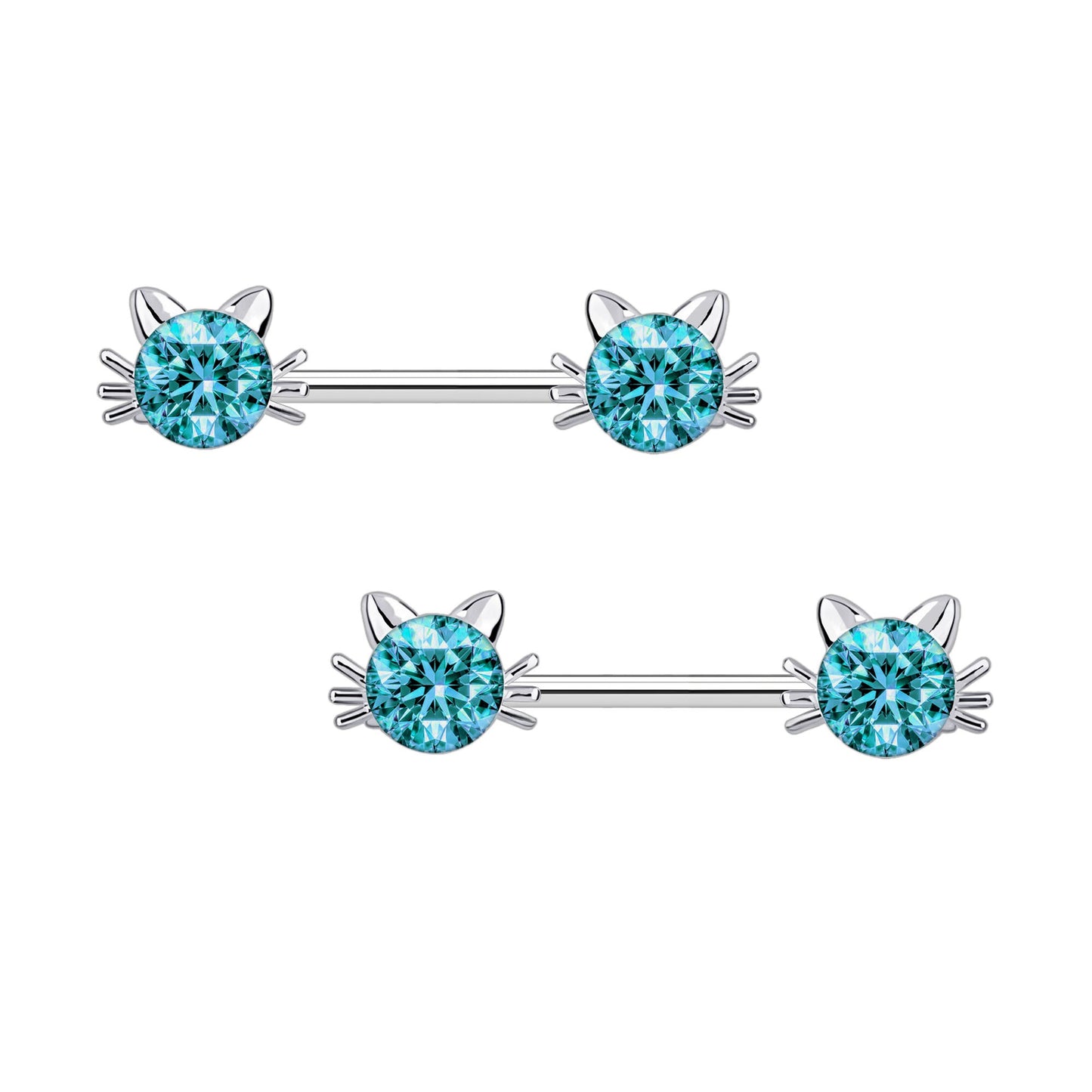Surgical Steel Nipple Jewelry with Crystal Cat Face