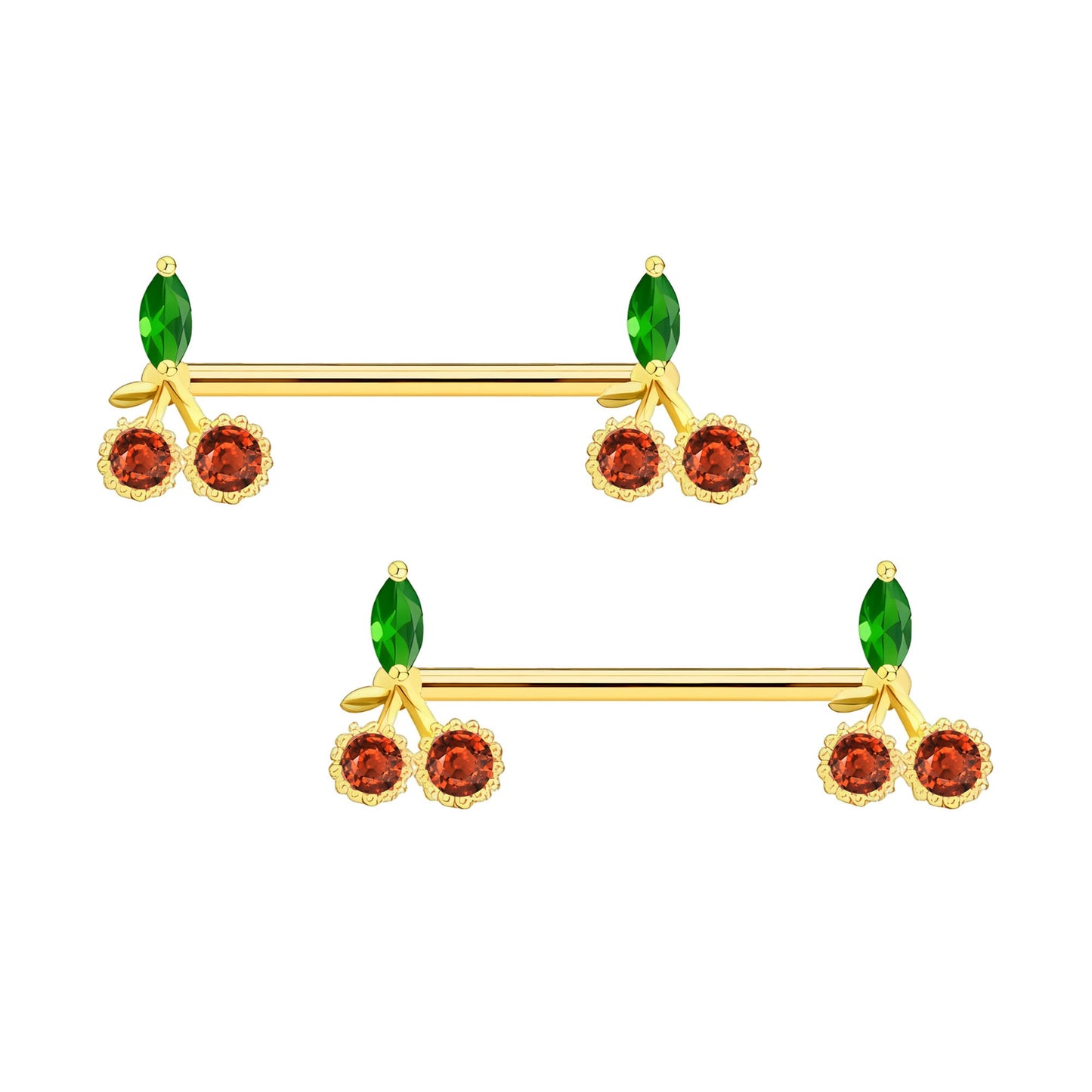 Surgical Steel Nipple Jewelry with Red Zirconia Cherries