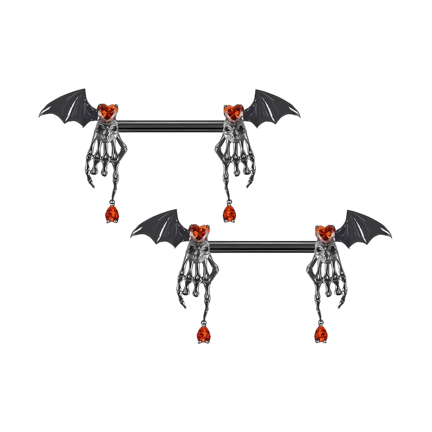 Surgical Steel Nipple Jewelry with Death Hands and Red CZ