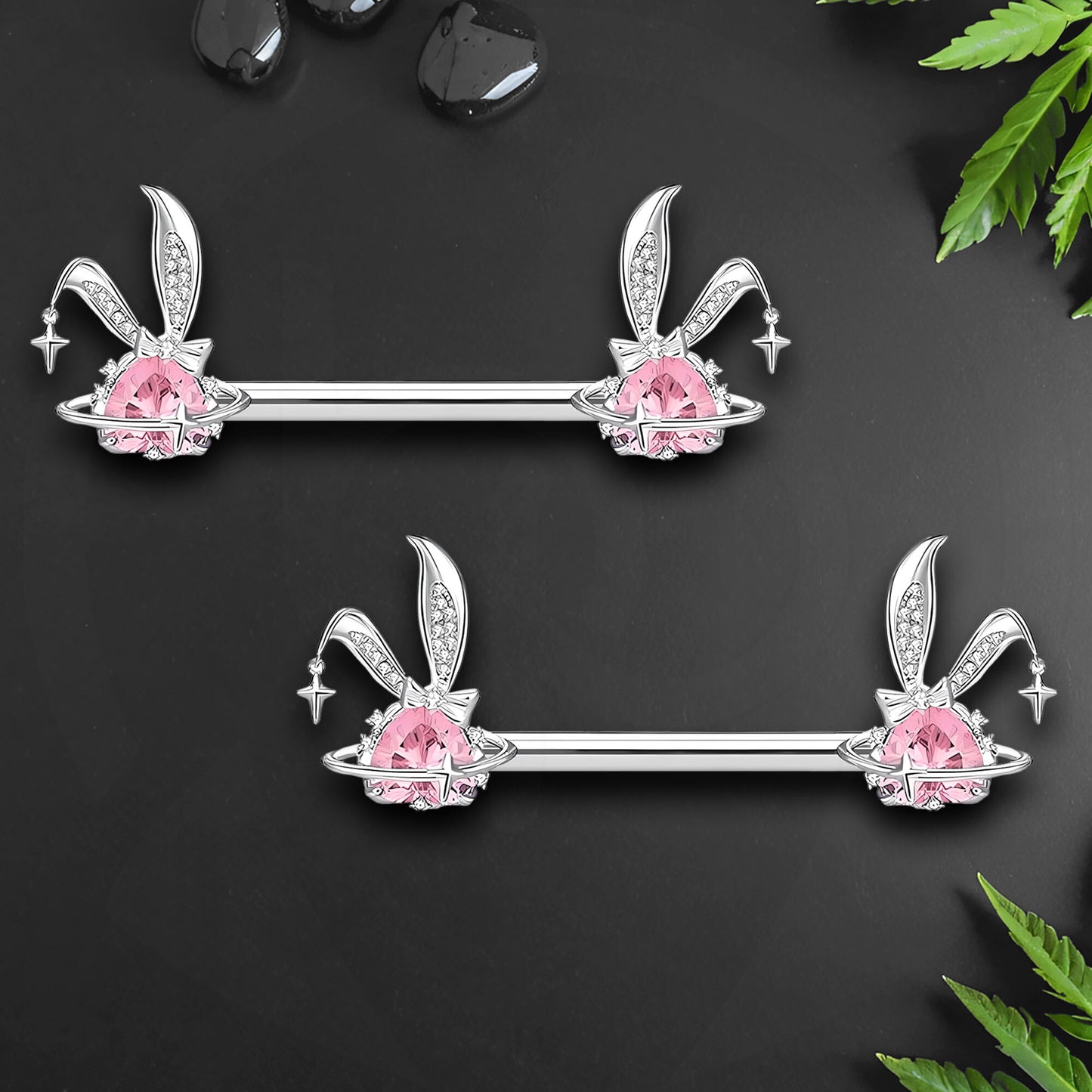 Surgical Steel Nipple Jewelry with Pink Bunnies