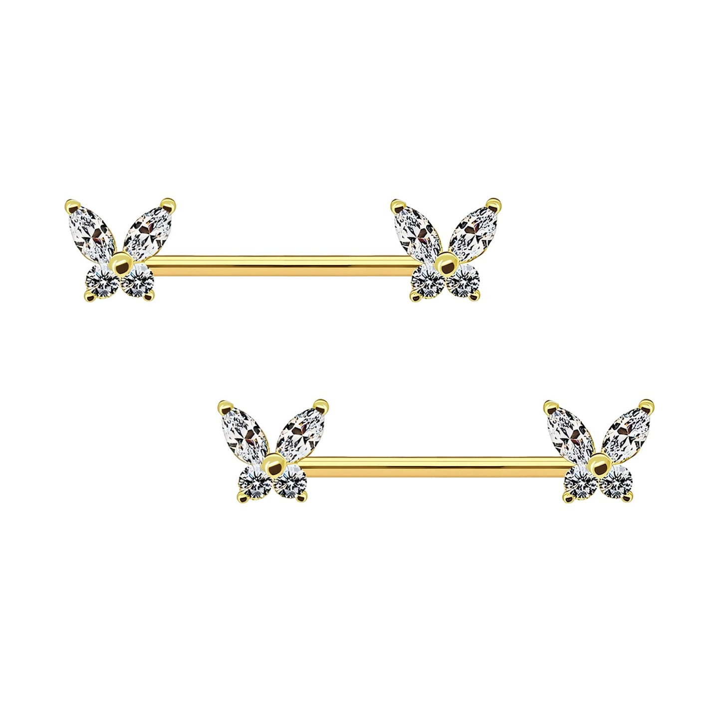 Surgical Steel Nipple Jewelry with Crystal Butterflies