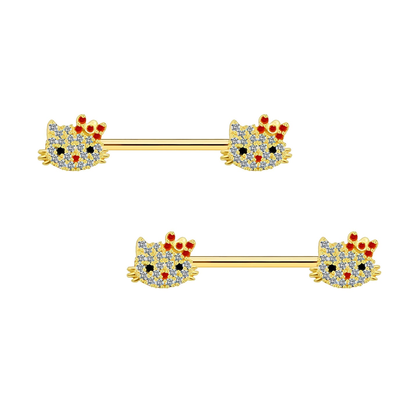 Surgical Steel Nipple Jewelry with Cute Crystal Kitties