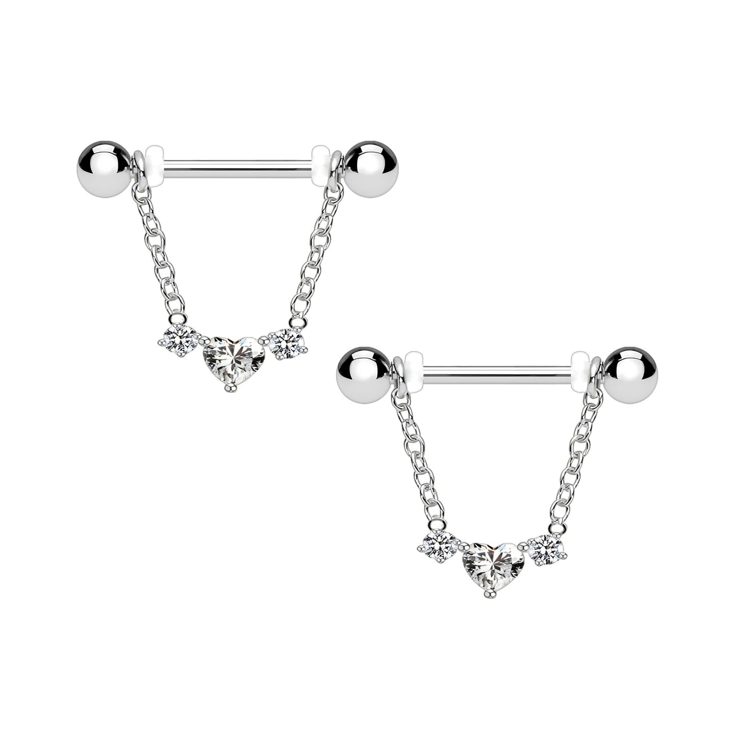 Surgical Steel Nipple Jewelry with Crystal Heart
