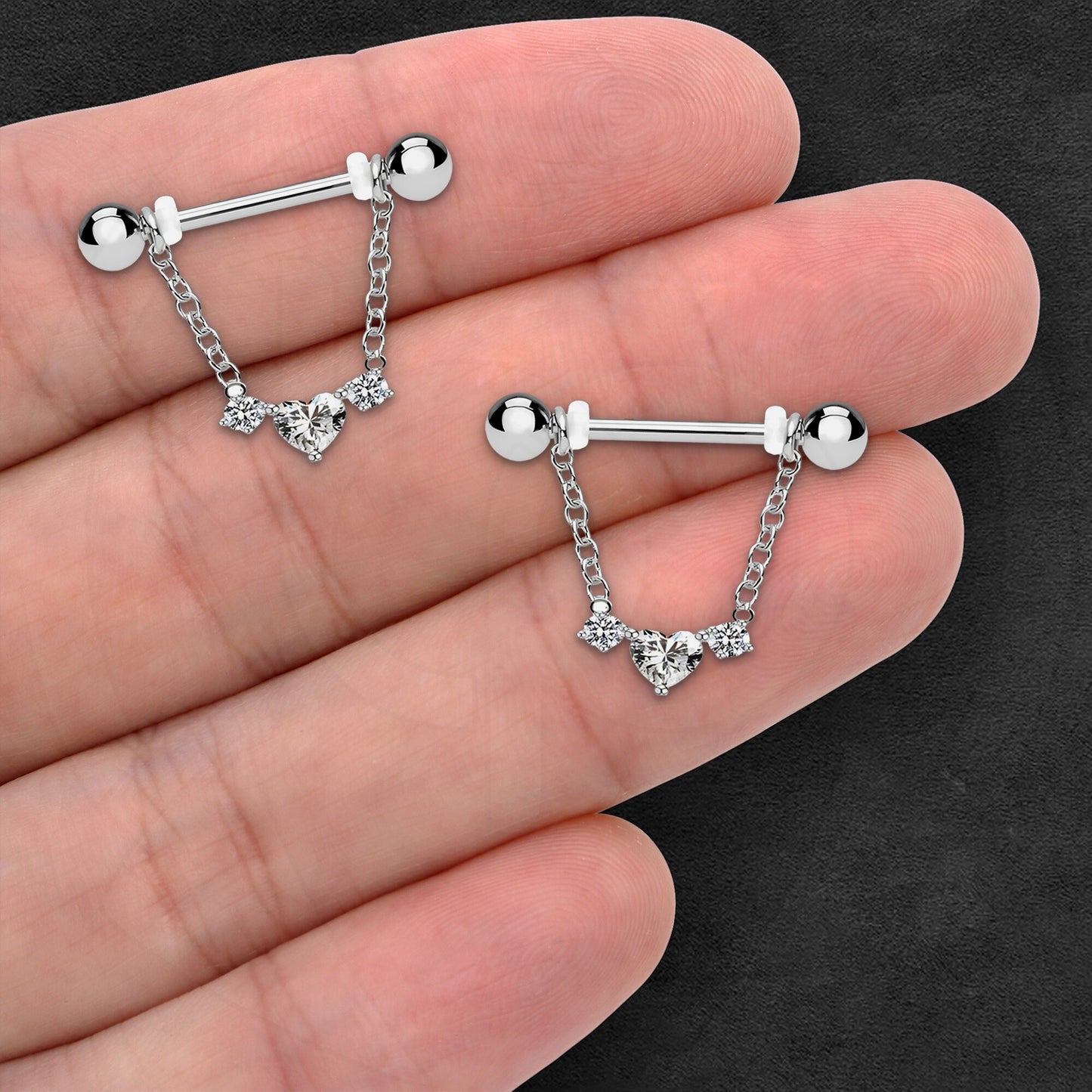 Surgical Steel Nipple Jewelry with Crystal Heart